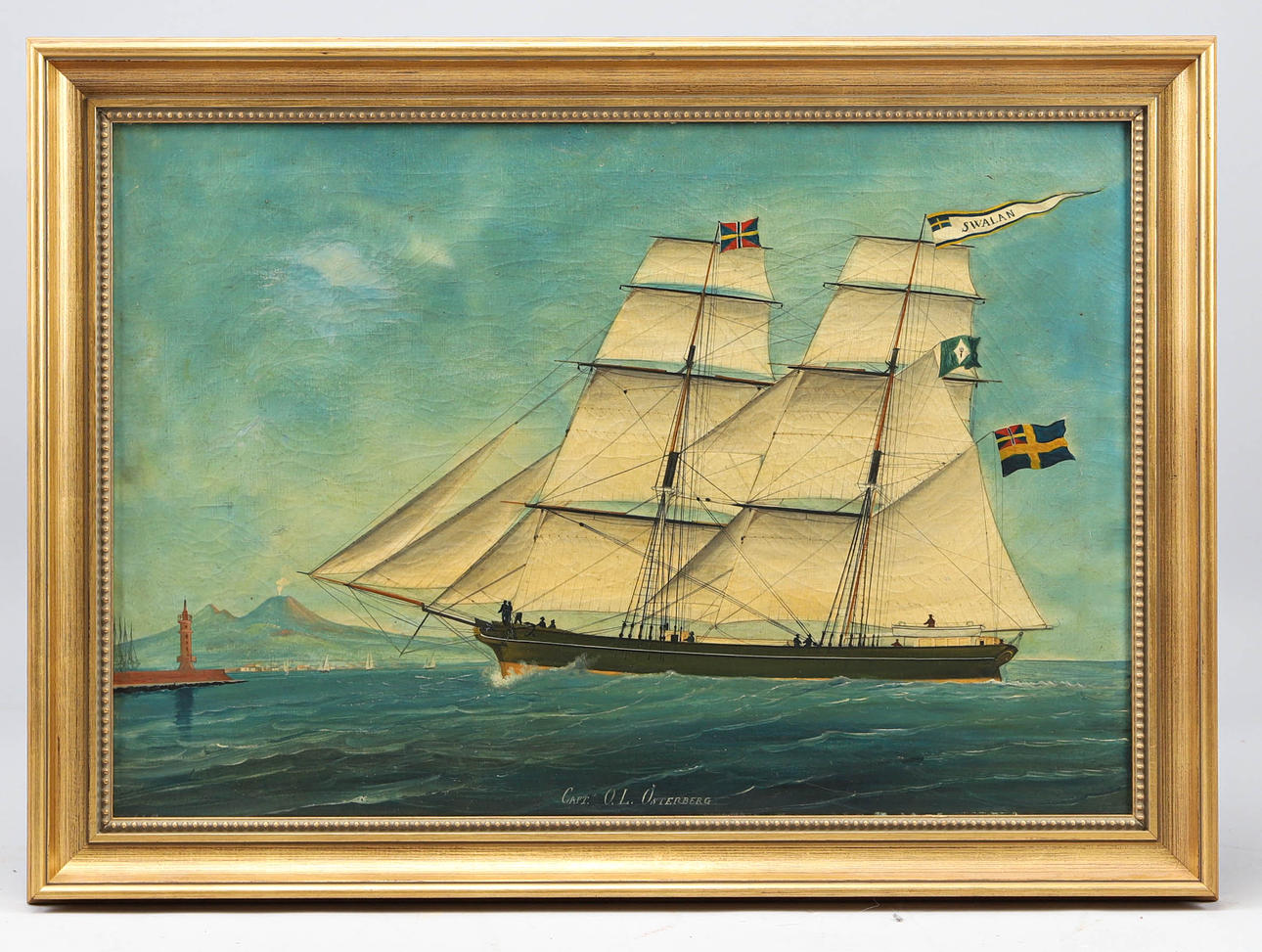 OIDENTIFIERAD KONSTNÄR. “Swalan - Capt O.L. Österberg”, oil on canvas, signed.
