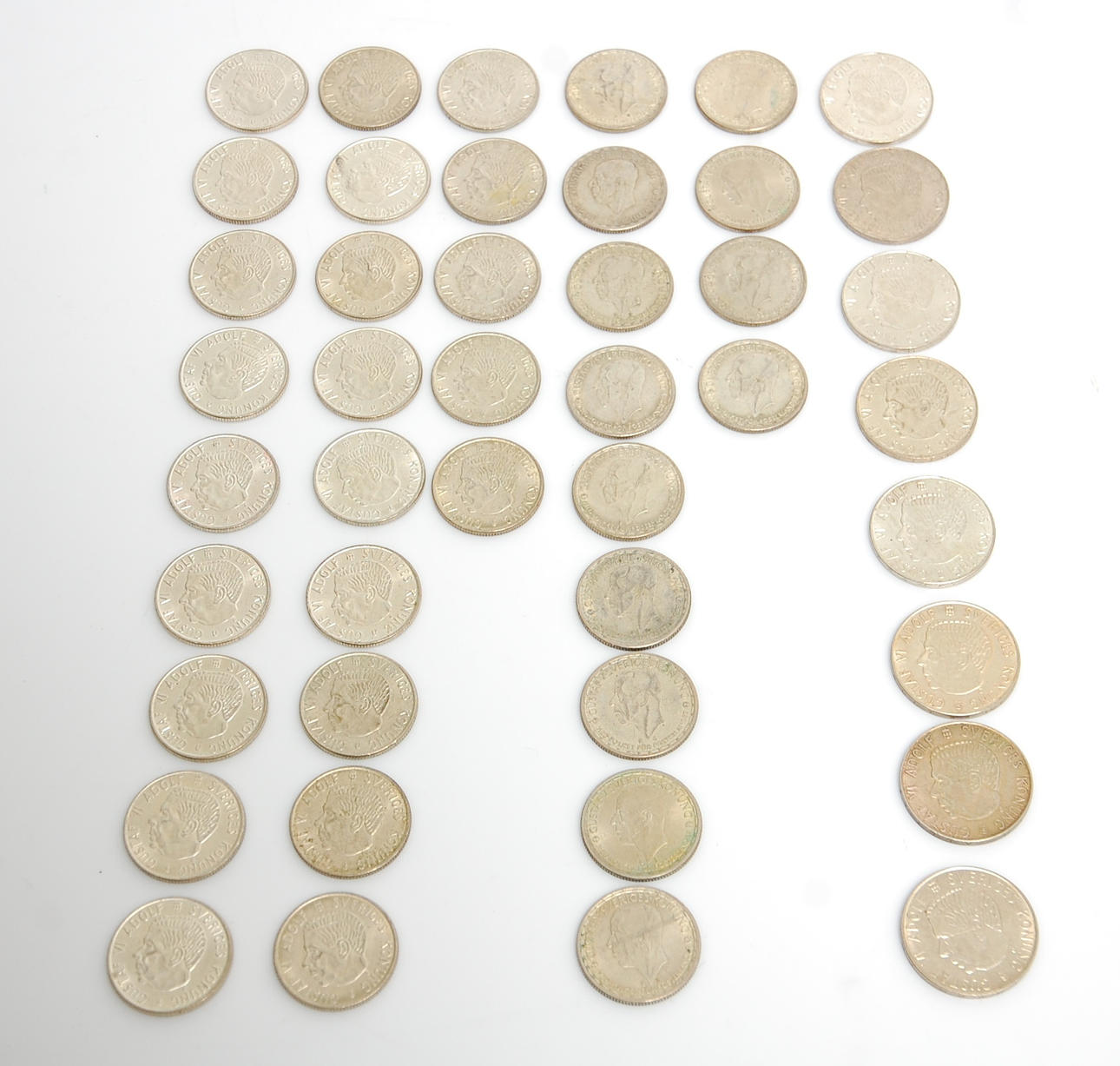 MYNT, 44 st silver, 2 Kr, 5 Kr Gustav V, Gustav Vl.