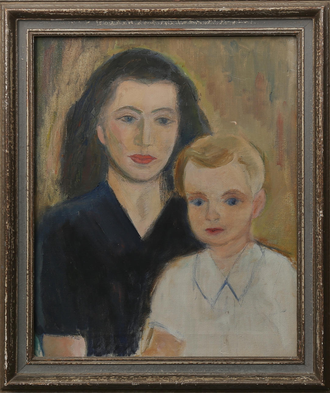 RAGNAR FALK. Porträtt av mor och barn, olja på duk, otydlig signatur.
