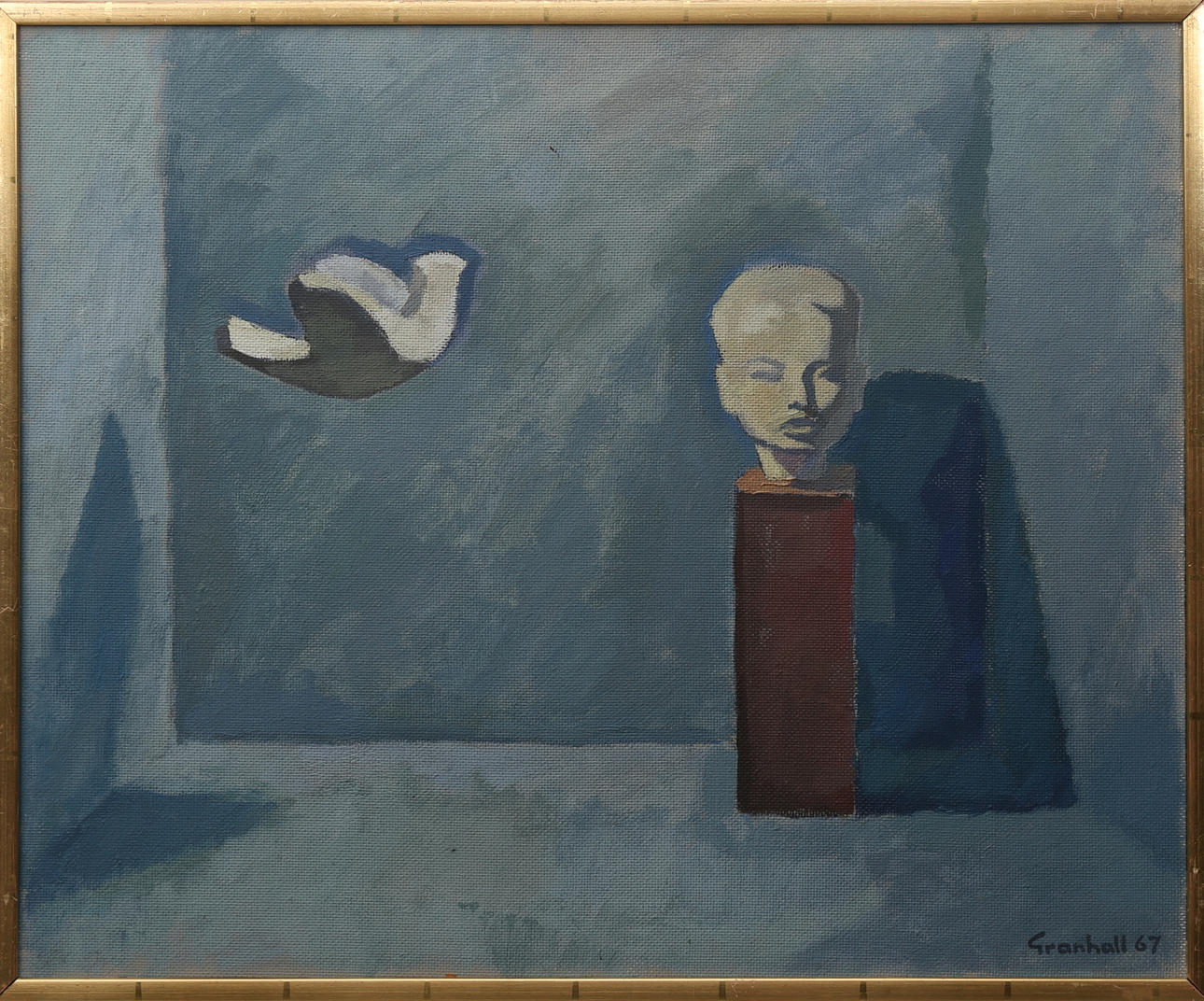 ARNE GRANHALL. Rum med vita figurer, olja på pannå, signerad Granhall och daterad -67.