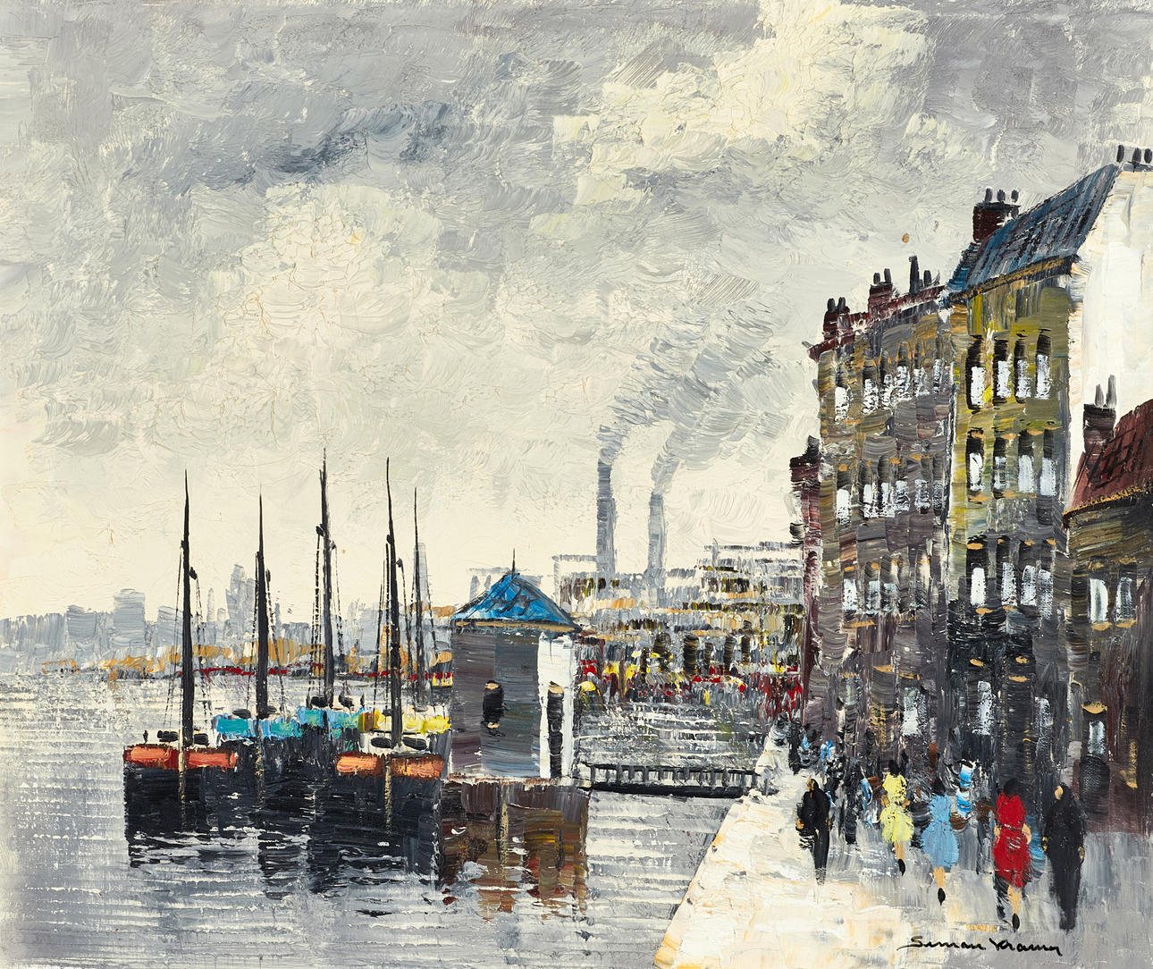 SIMON KRAMER (1940-2015). “Industrihavn København”, signed, oil on ...