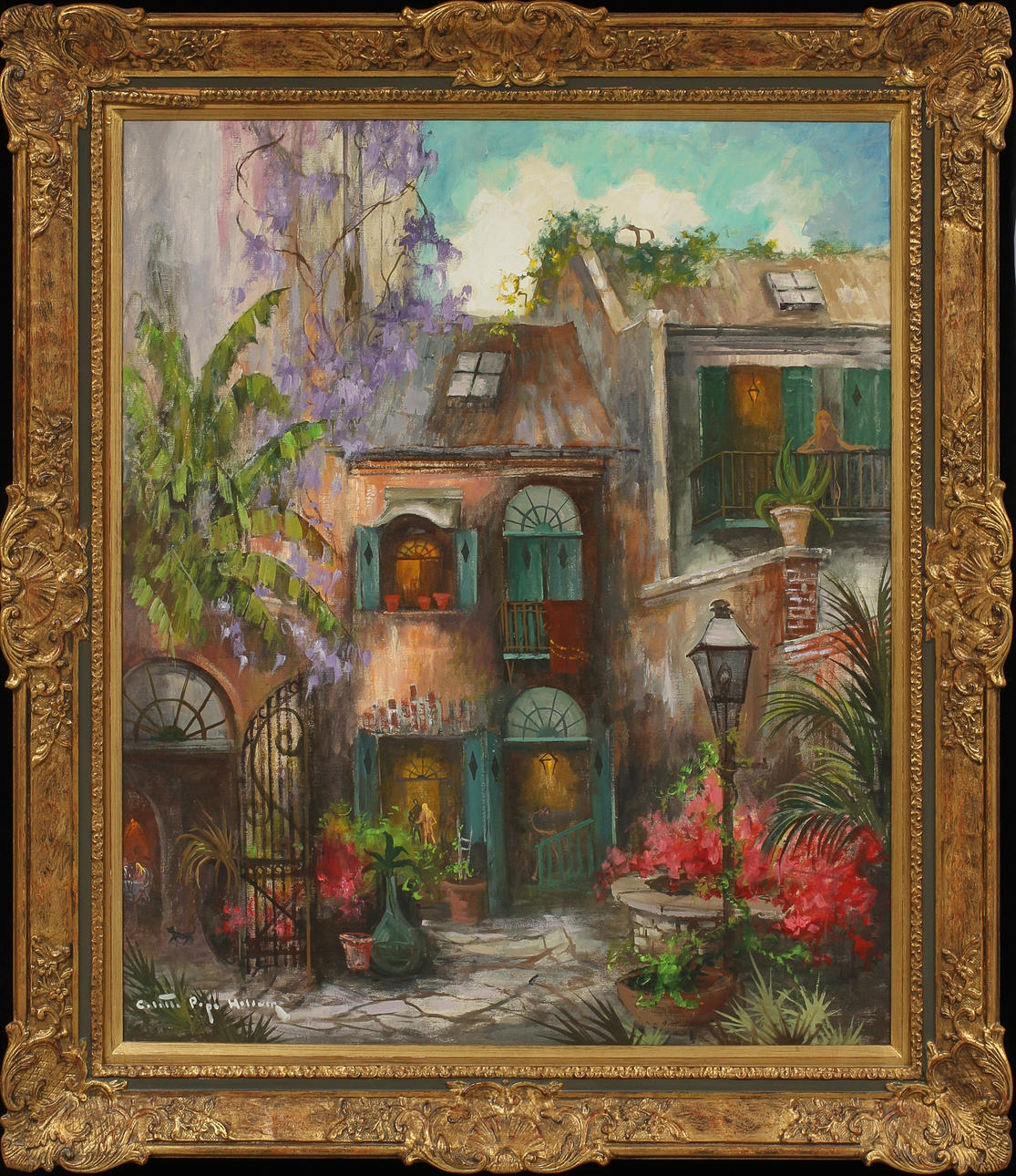 COLETTE POPE HELDNER. "Little green shutter inn". Olja på duk, signerad.