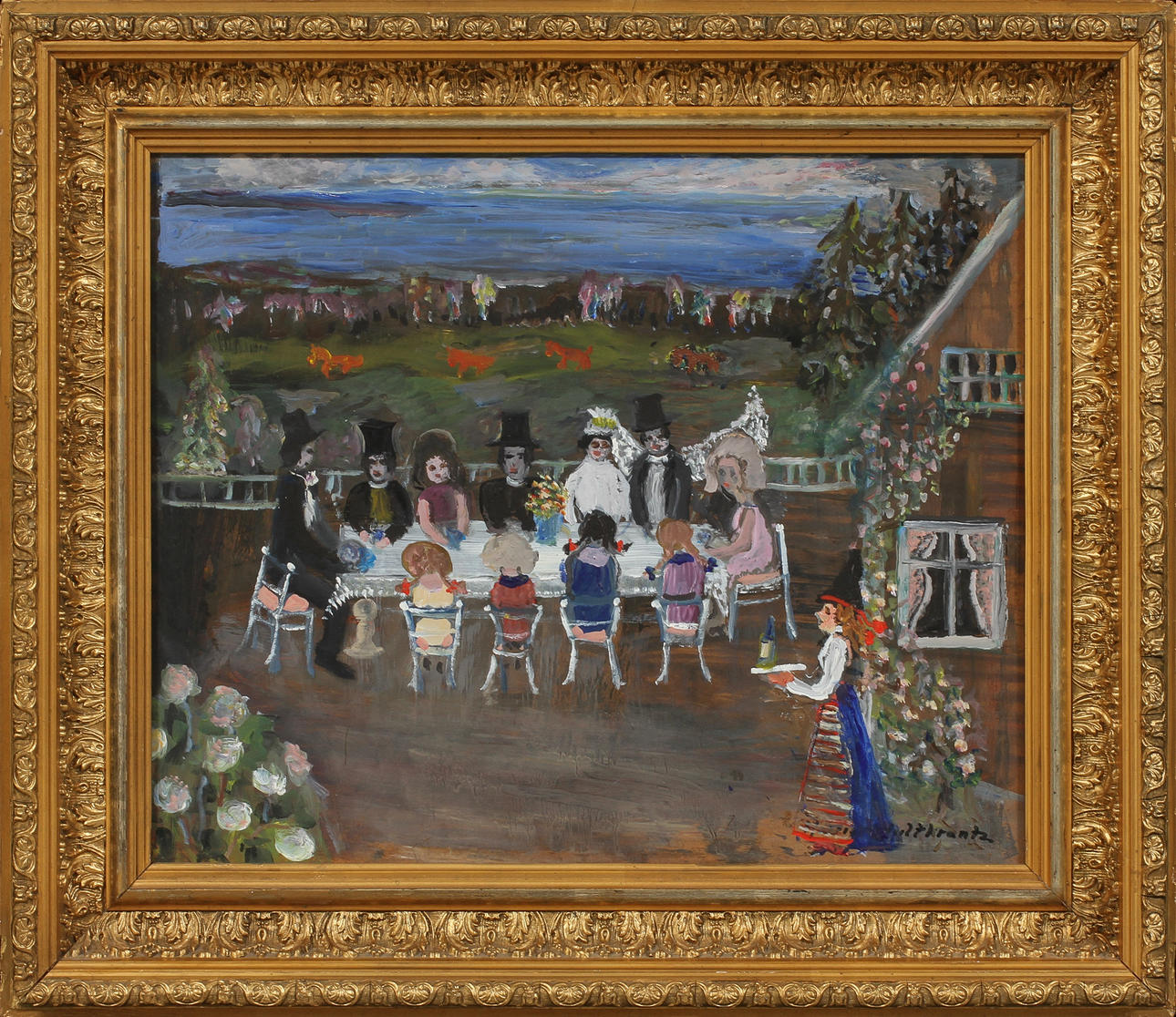 HARRIET HULTKRANTZ. "Bröllop på Fryksås", olja på pannå, signerad.