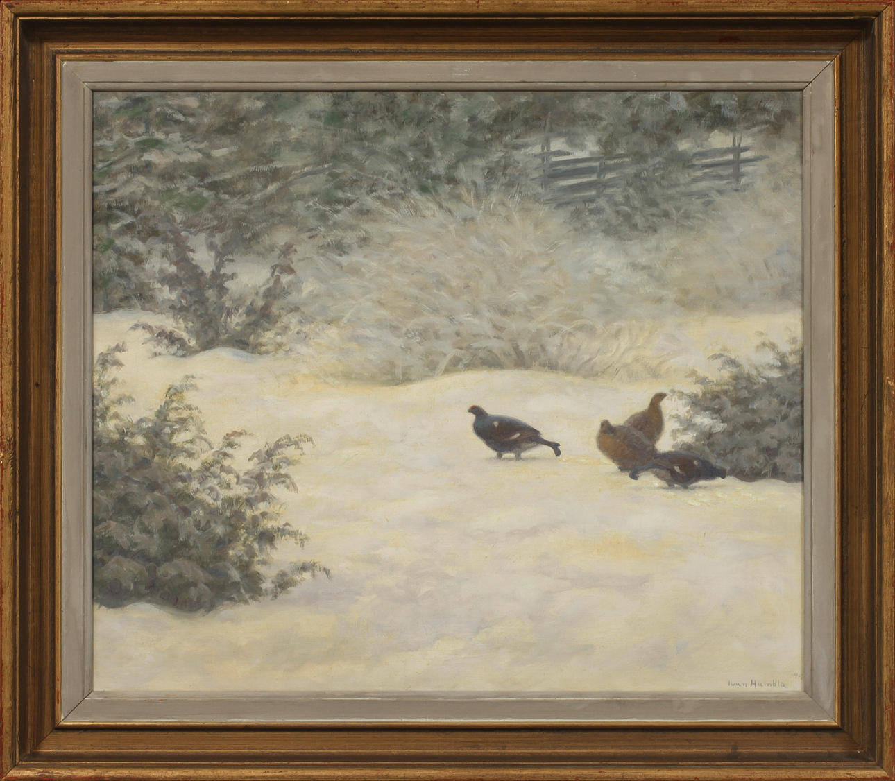 IVAN HUMBLA. "Orrar, rimfrost". Olja på pannå, signerad och daterad -45.