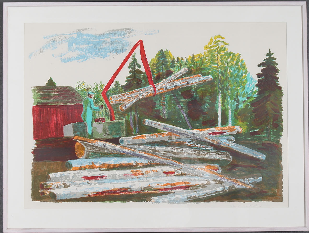 THAGE NORDHOLM. Sågverk, färglitografi, signerad.