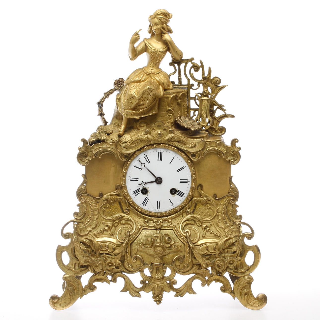 BORDSPENDYL, förgylld brons, Louis XV-stil, Frankrike, 1800-talets andra hälft.