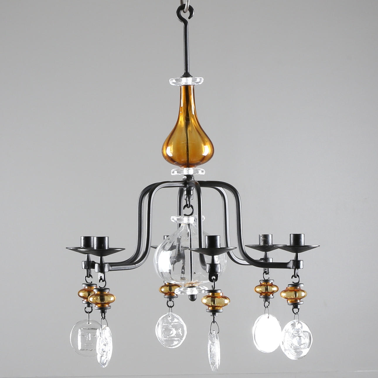 TAKKRONA, Erik Höglund, Boda, smide/glas, totalhöjd ca 60 cm, 1900-tal.