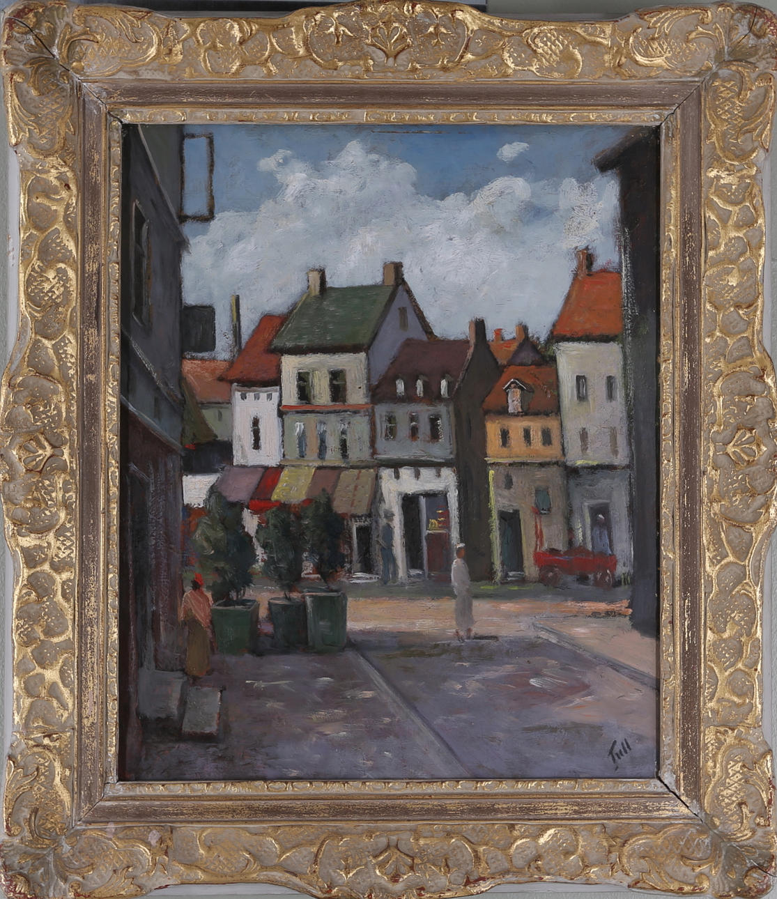 OIDENTIFIERAD KONSTNÄR. Stadsmotiv, olja på pannå, signerad Tull.