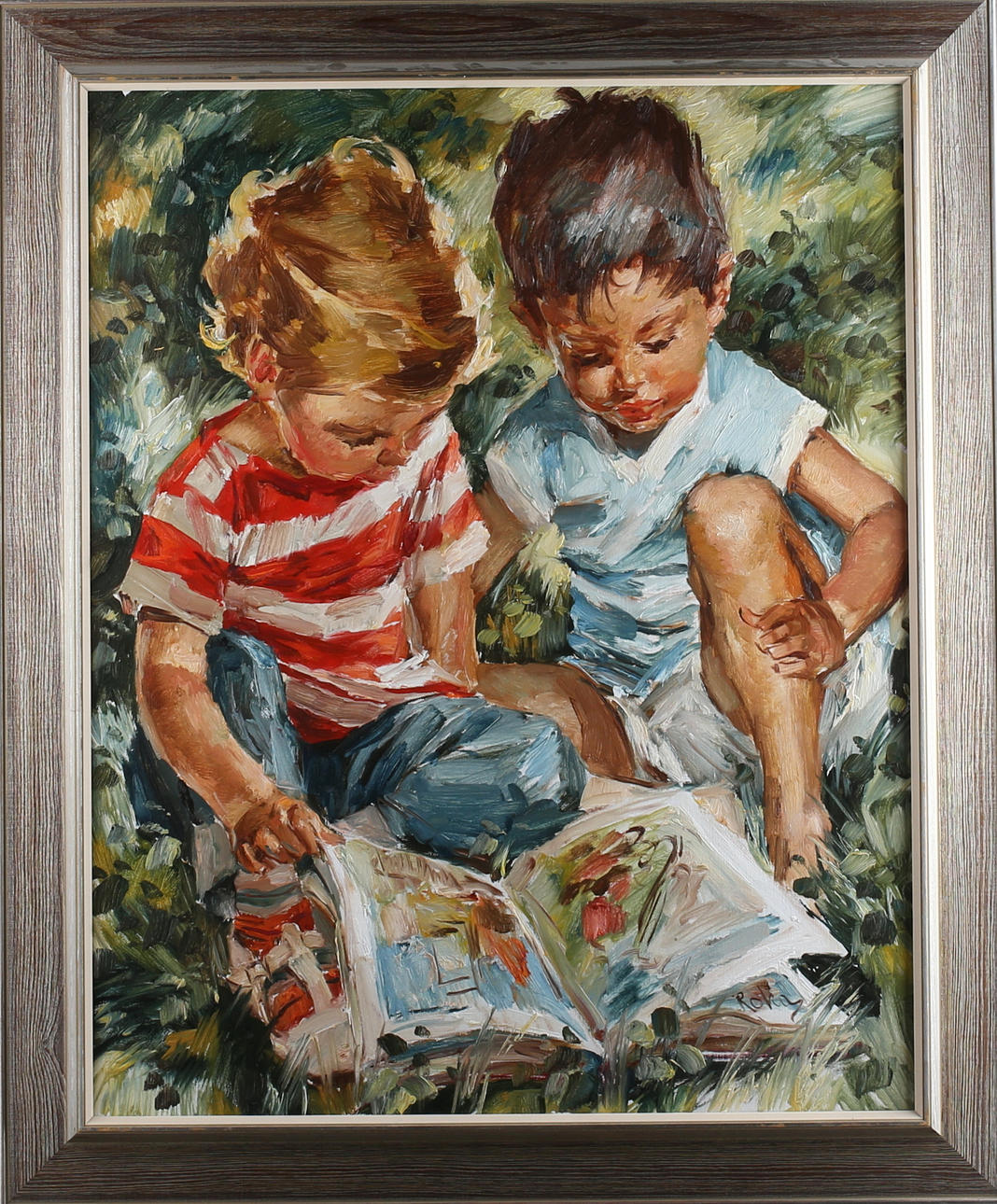 CHARLES ROKA. Lekande Barn, olja på duk, signerad.