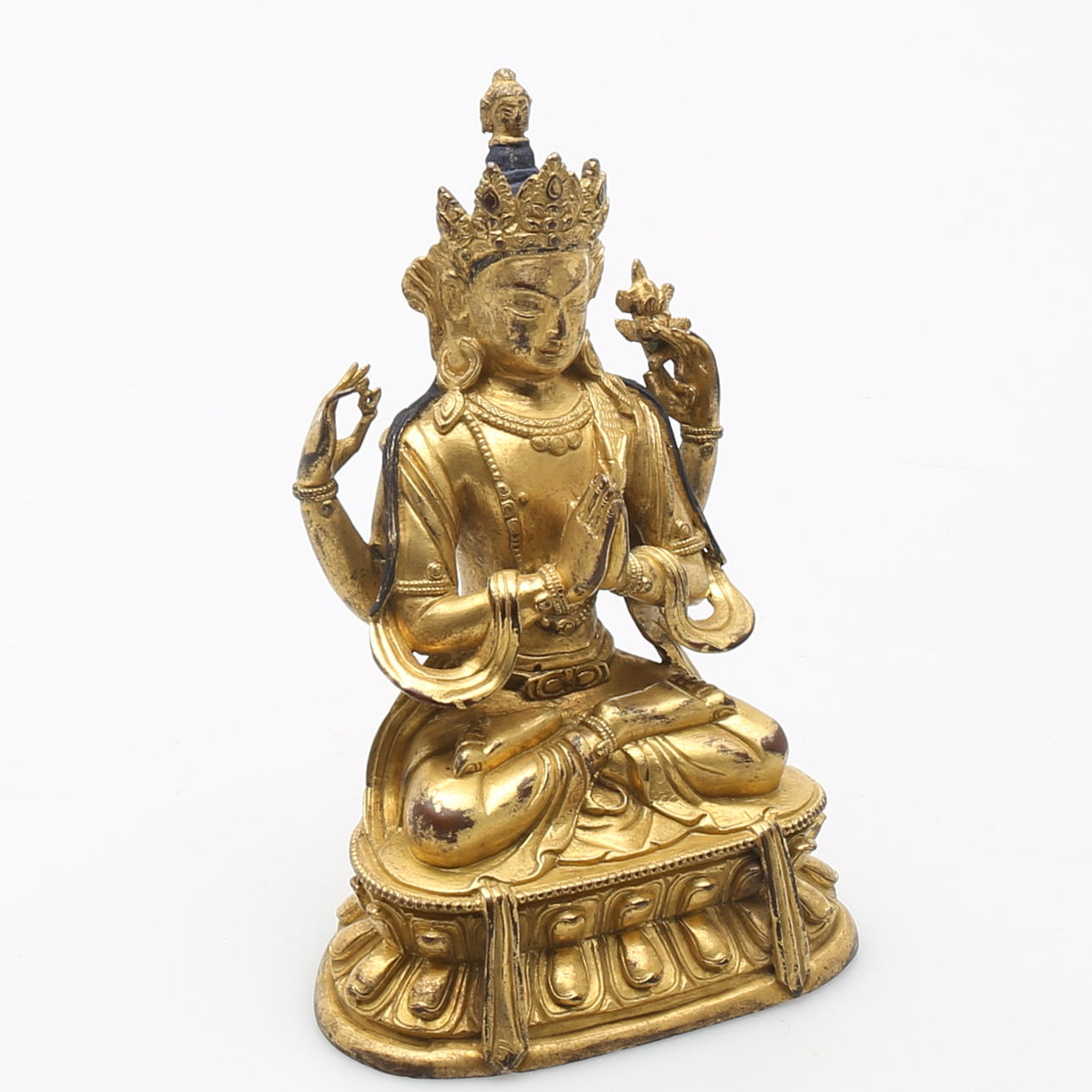 AVALOKITESVARA, förgylld brons, antagligen 1900-tal, Tibet eller Kina.