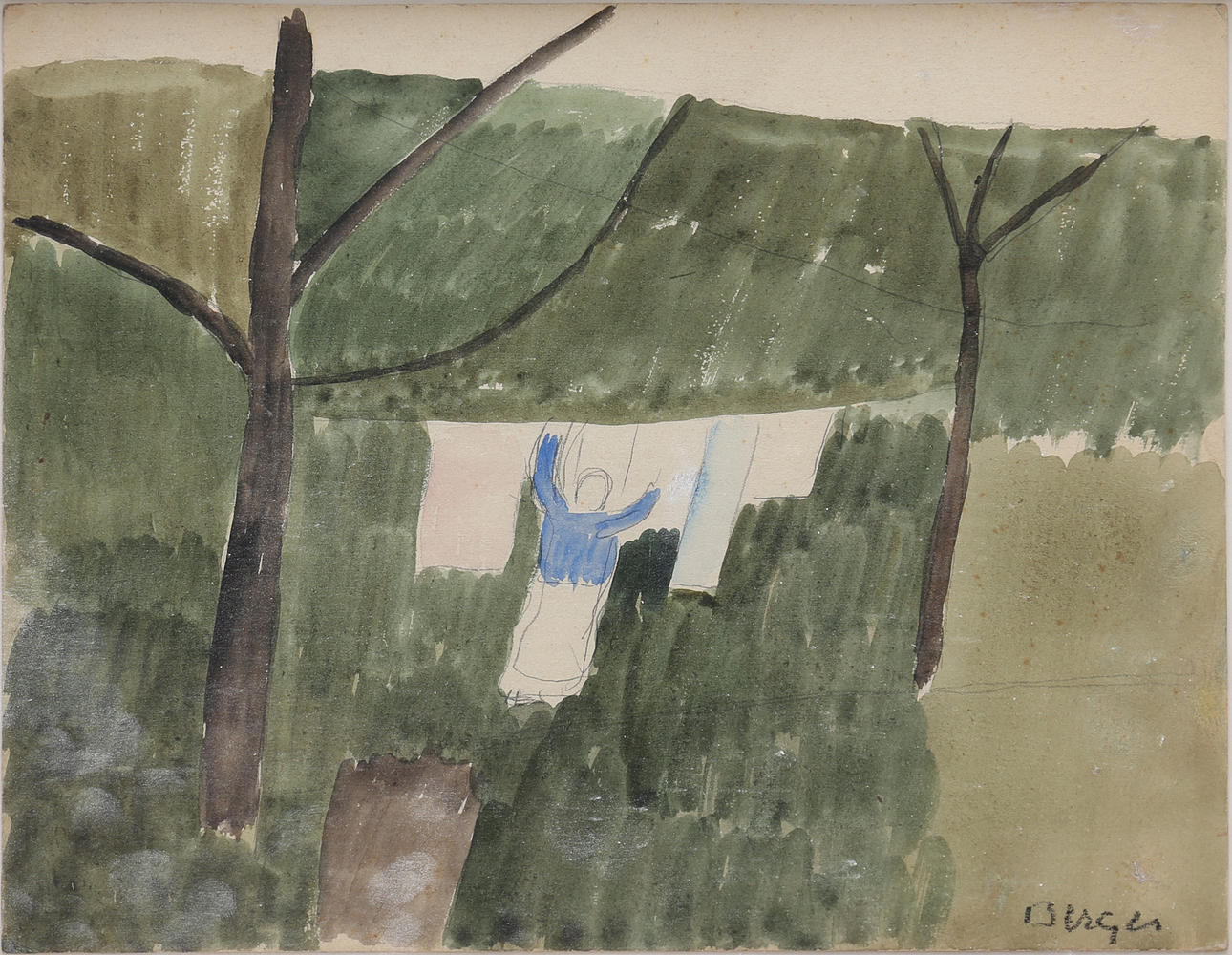 HANS BERGER. Mujer tendiendo.