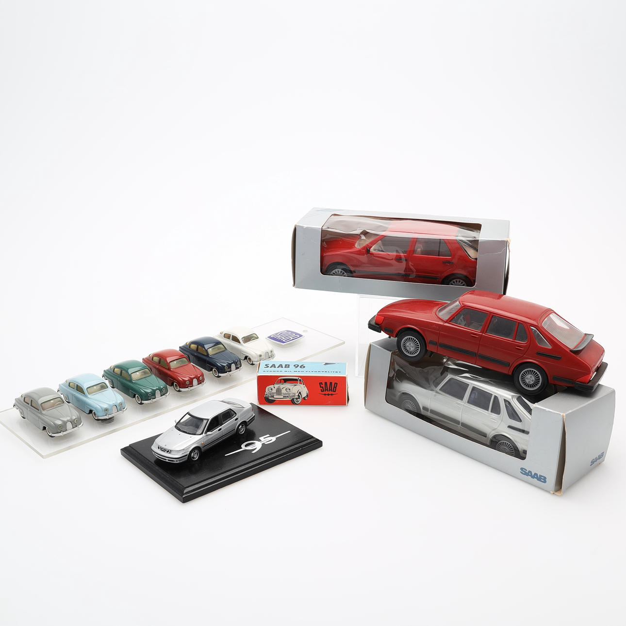 SAAB modellbilar, samling, 6 delar, 1900-tal.