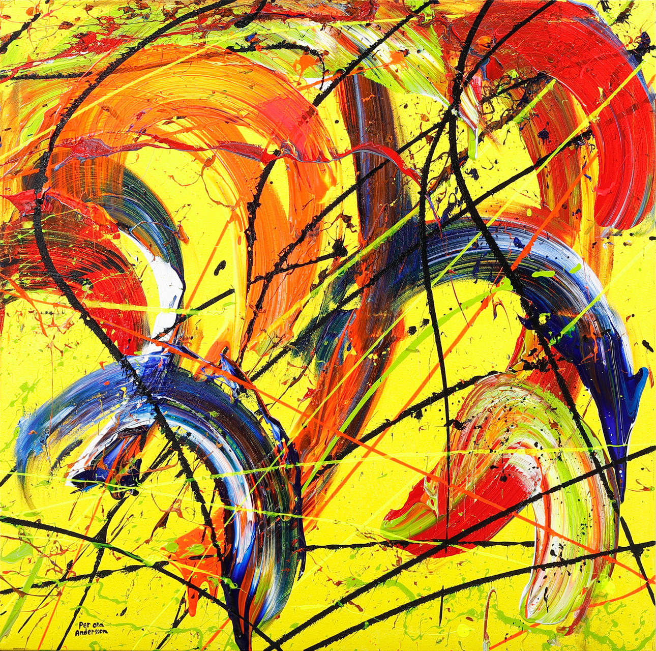 PER OLA ANDERSSON. komposition, akryl på duk, signerad.