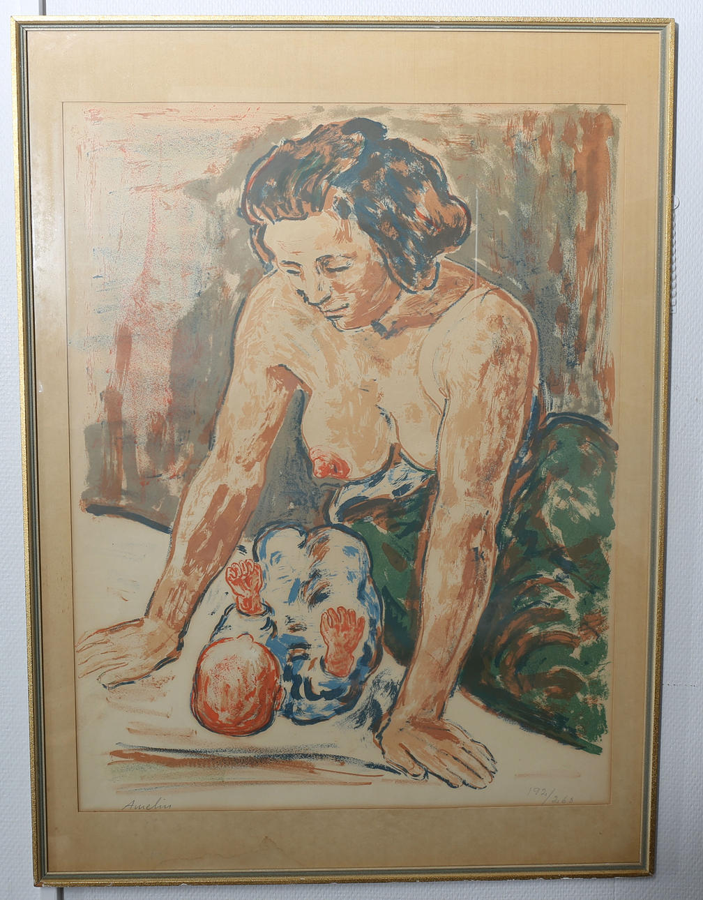 ALBIN AMELIN. Litografi, numrerad 192/260, Mor och barn, signerad Amelin.