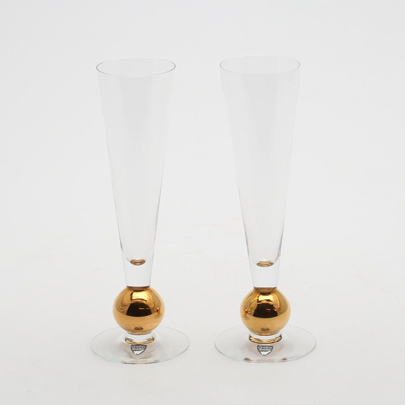 CHAMPAGNESTRUTAR, ett par, "Nobel", Gunnar Cyrén, Orrefors, 1900-tal.