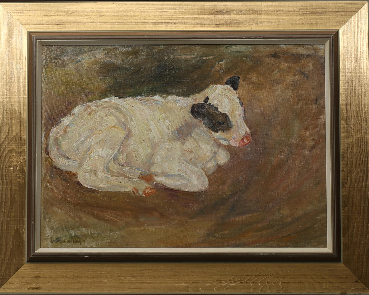 IDA VON SCHULZENHEIM. Vilande kalv, olja på pannå, otydlig signatur.