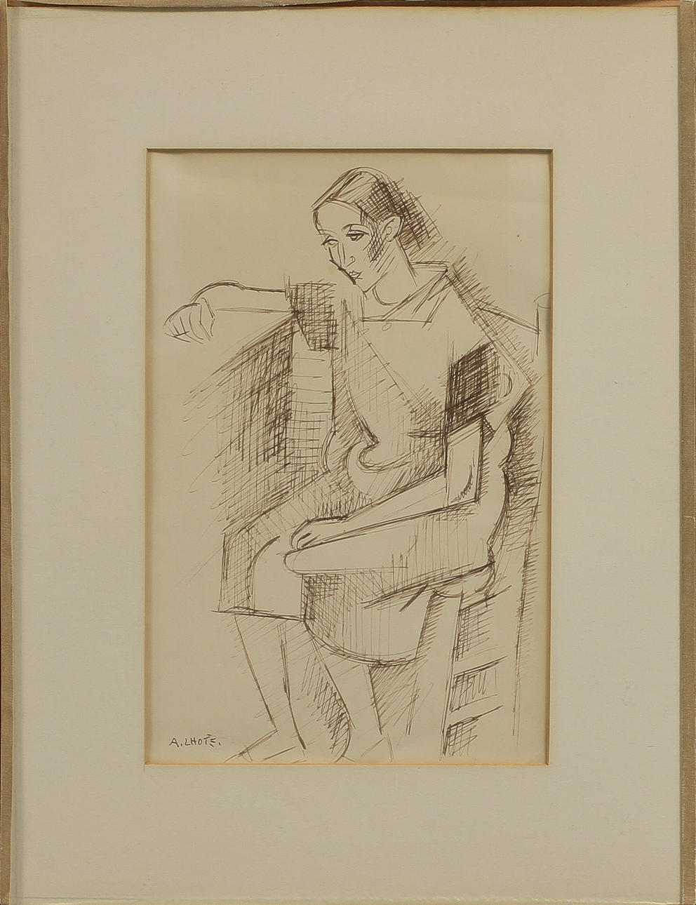 ANDRÉ LHOTE. Sittande kvinna. Tuschteckning, signerad.