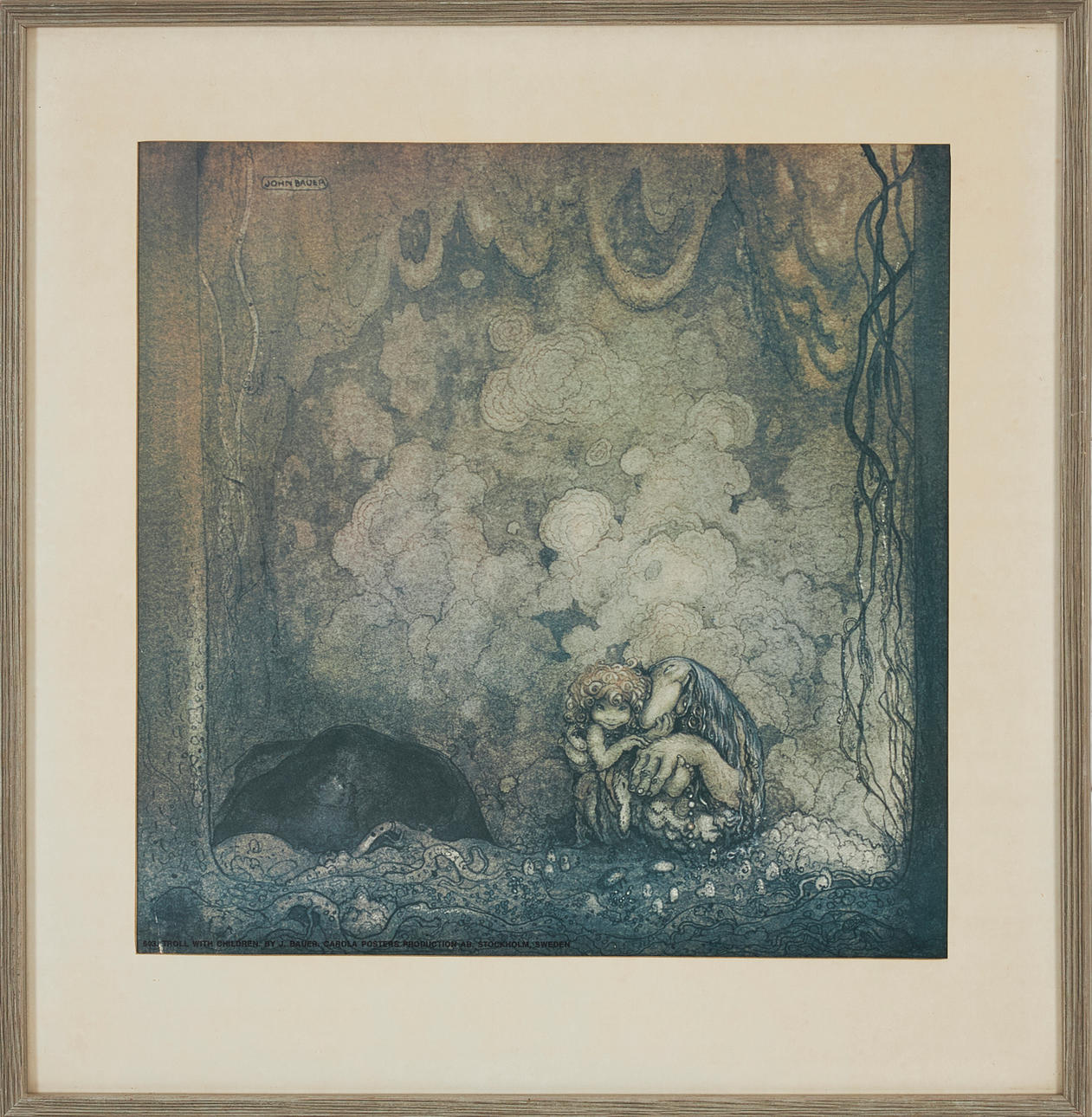 JOHN BAUER. EFTER. "Trollkök" och "Troll med barn", posters, 2 st.