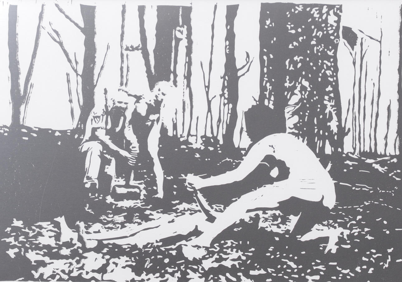 MARCUS BAGGE. “Righteous”, linoleum print, signed.