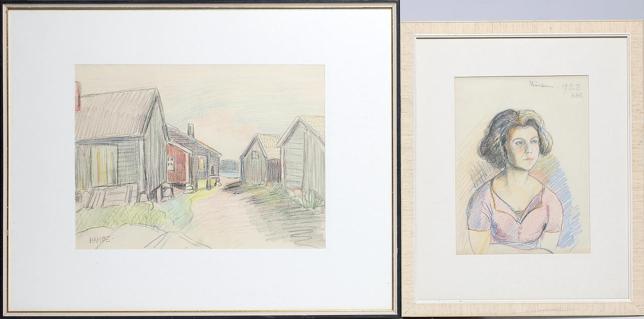 HANS HALVDAN "HAMPE" SVANBERG. 2 st, krita på papper. Signerade bl.a. 1922.