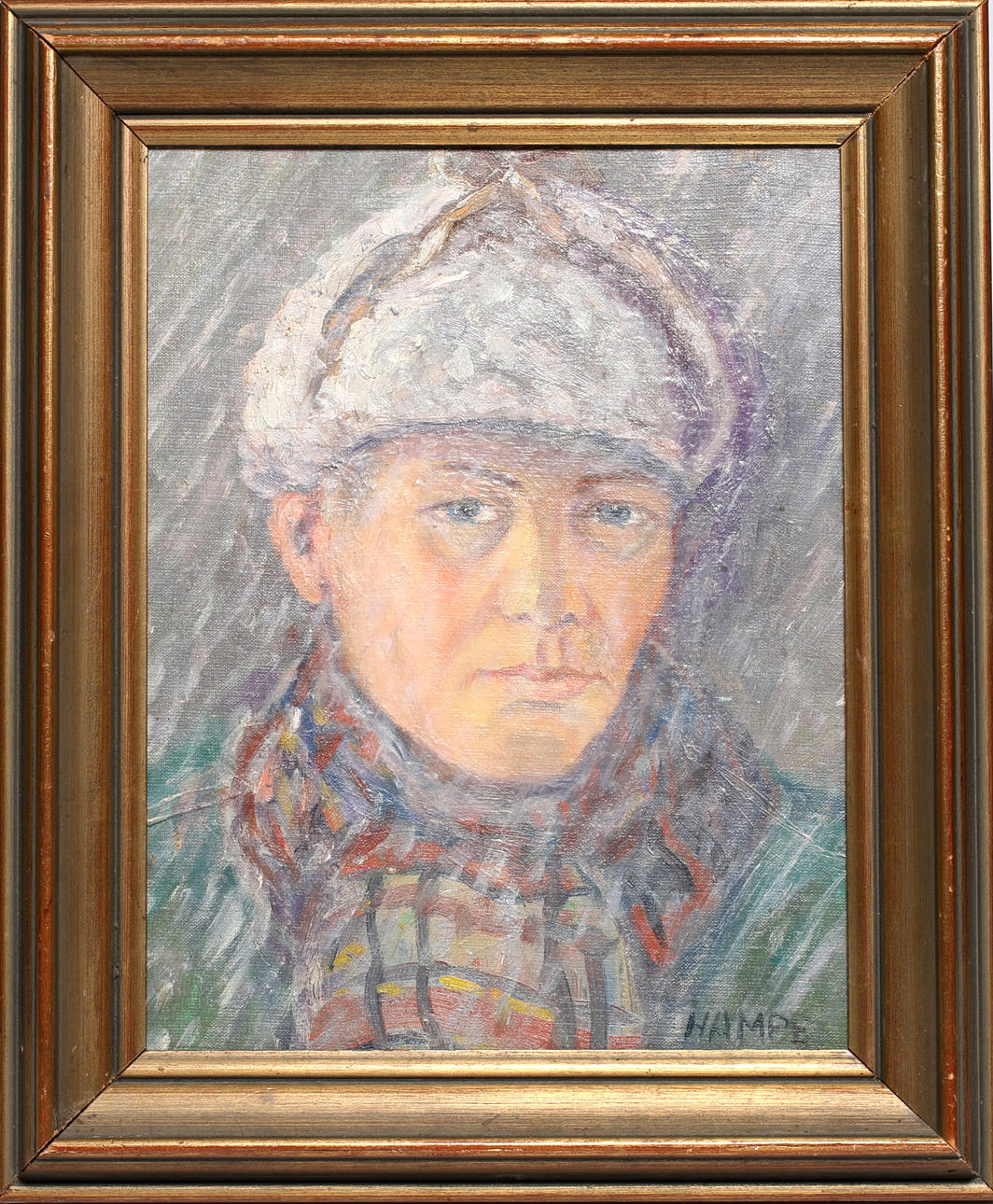 HANS HALVDAN "HAMPE" SVANBERG. Självporträtt, olja på pannå, signerad.