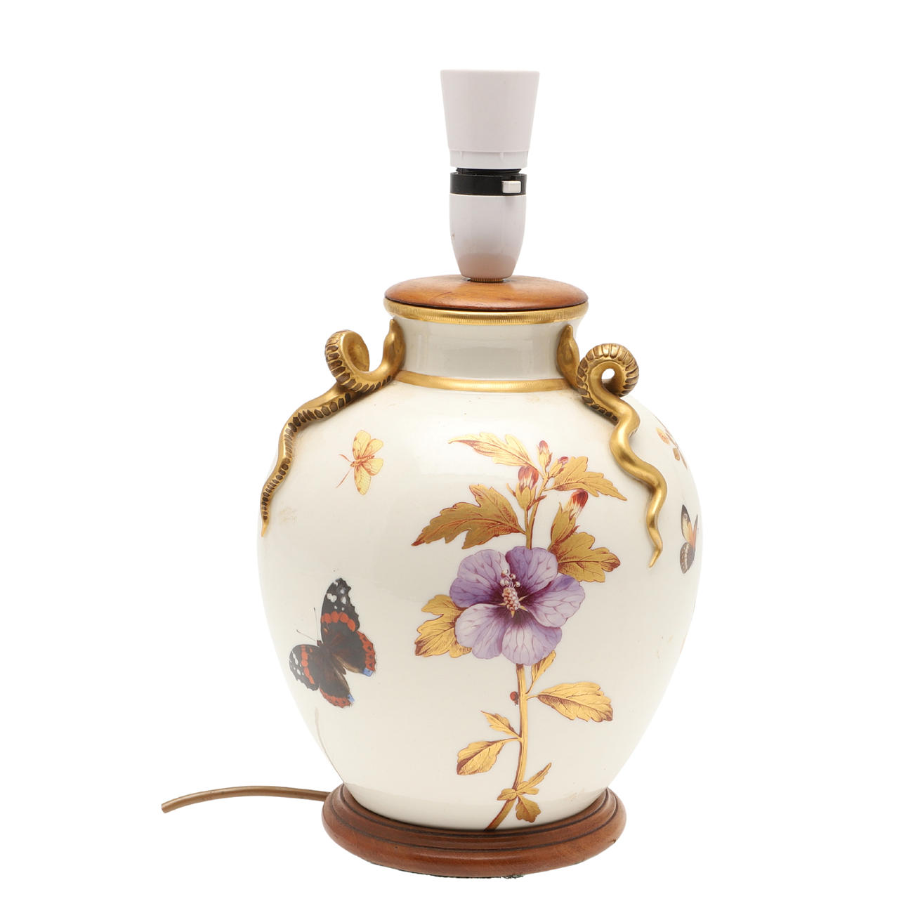 PAINTED PORCELAIN LAMP - FLOWERS & INSECTS.