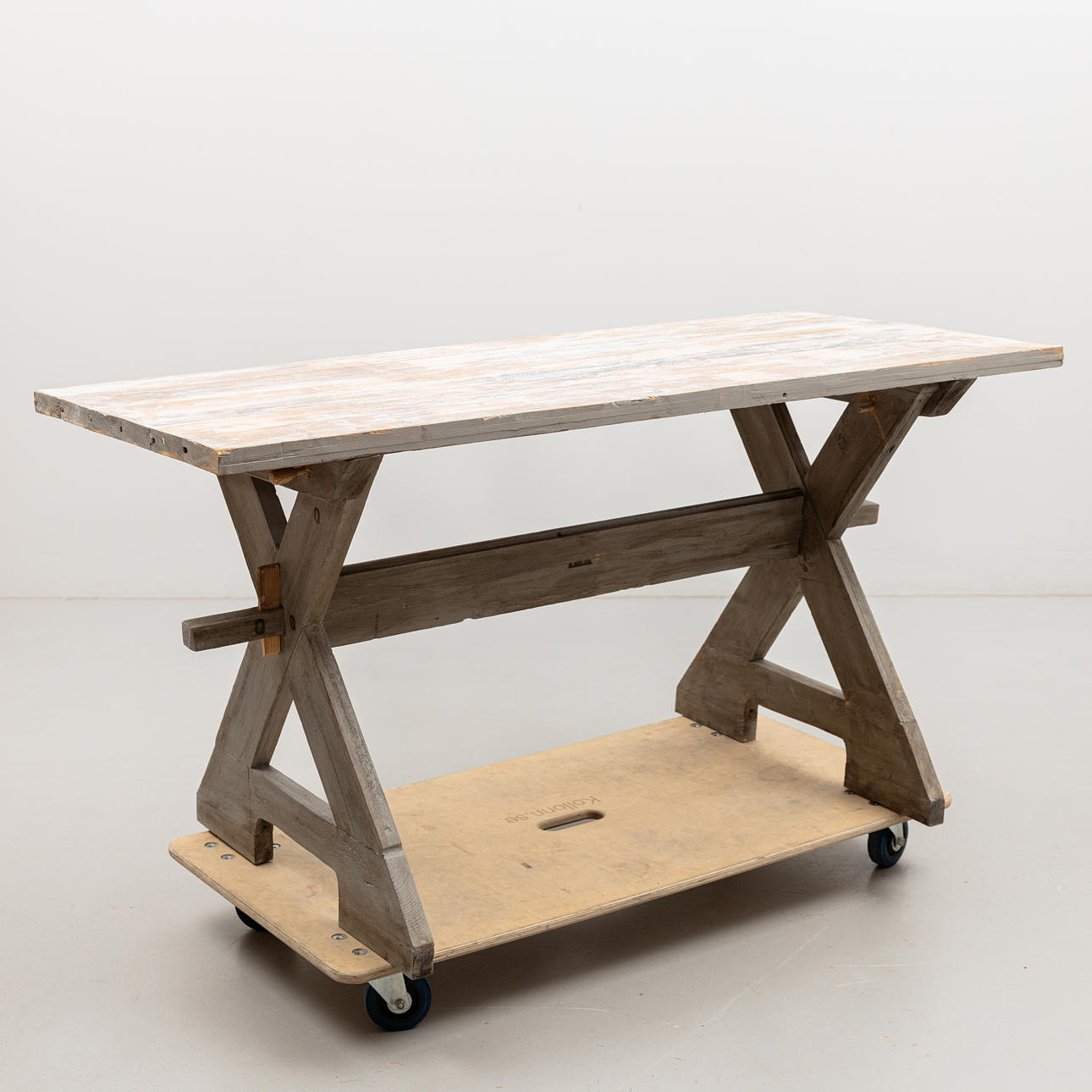A 20th century pine trestle table.