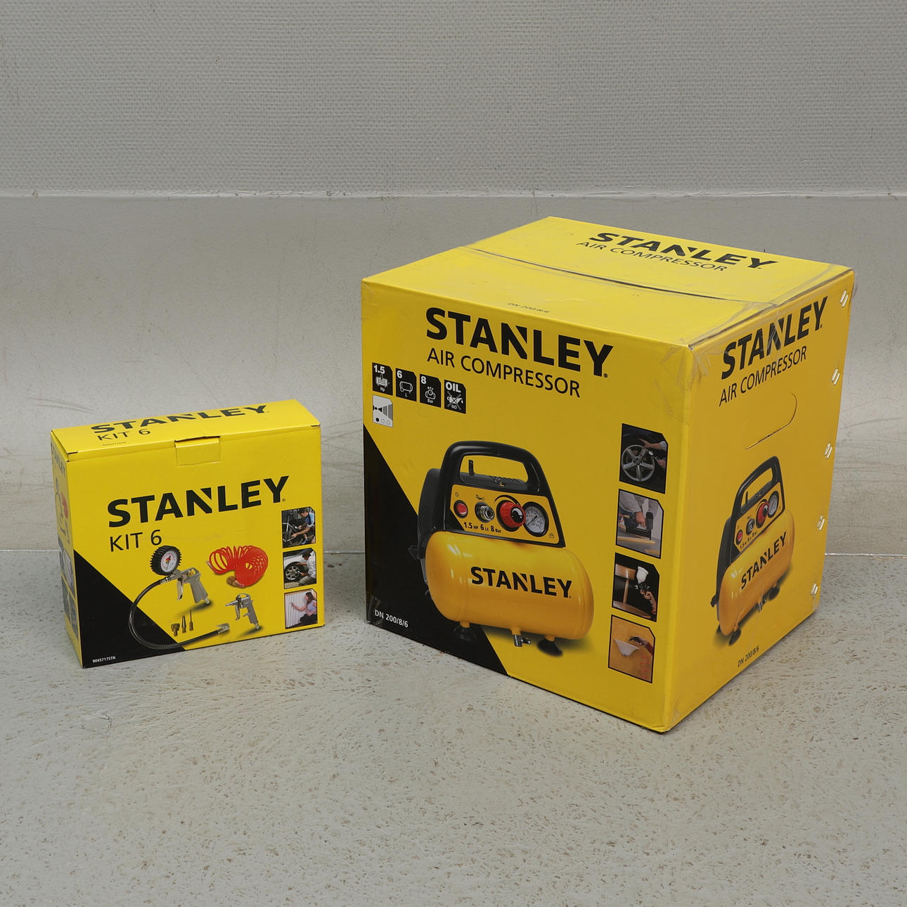 KOMPRESSOR med tilbehør, 8 bar, 1,5 HK, Stanley.