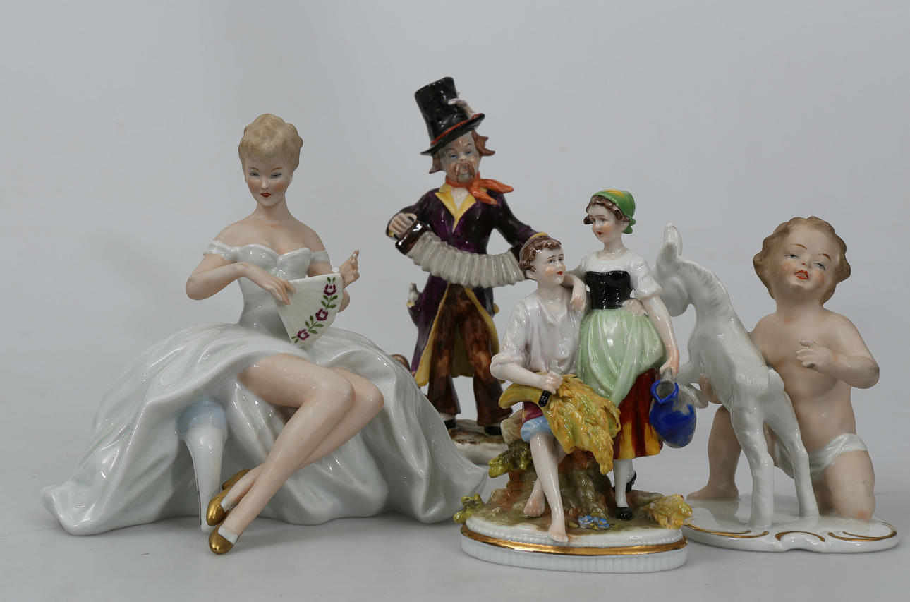 FIGURINER, porslin, 4 stycken, bland annat Wallendorf.