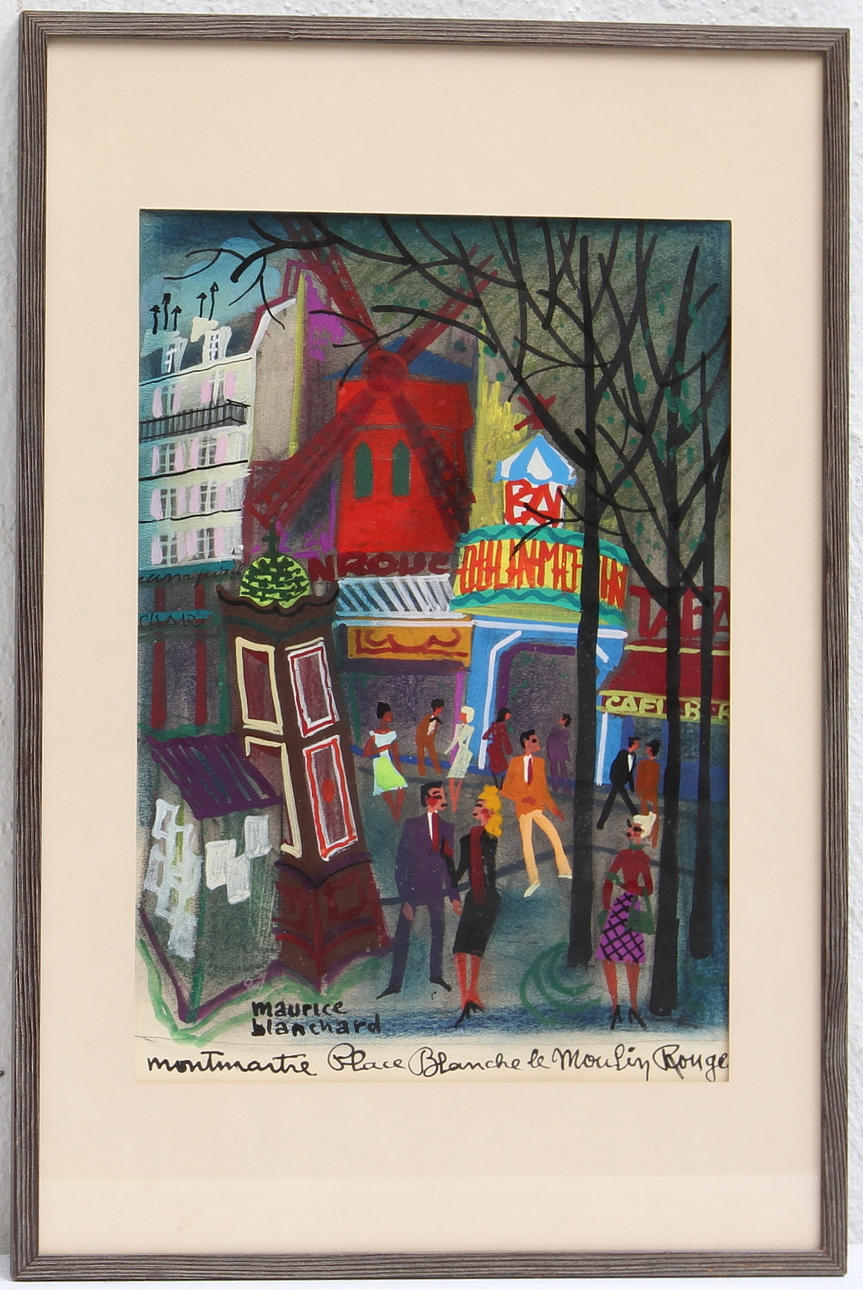 MAURICE BLANCHARD. Blandteknik. "Montmartre place", signerad.