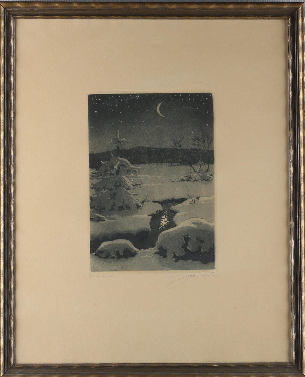JEAN SKOGLUND. Etsningar, 2 st, "Vinternatt" samt "Rimfrost", signerade.