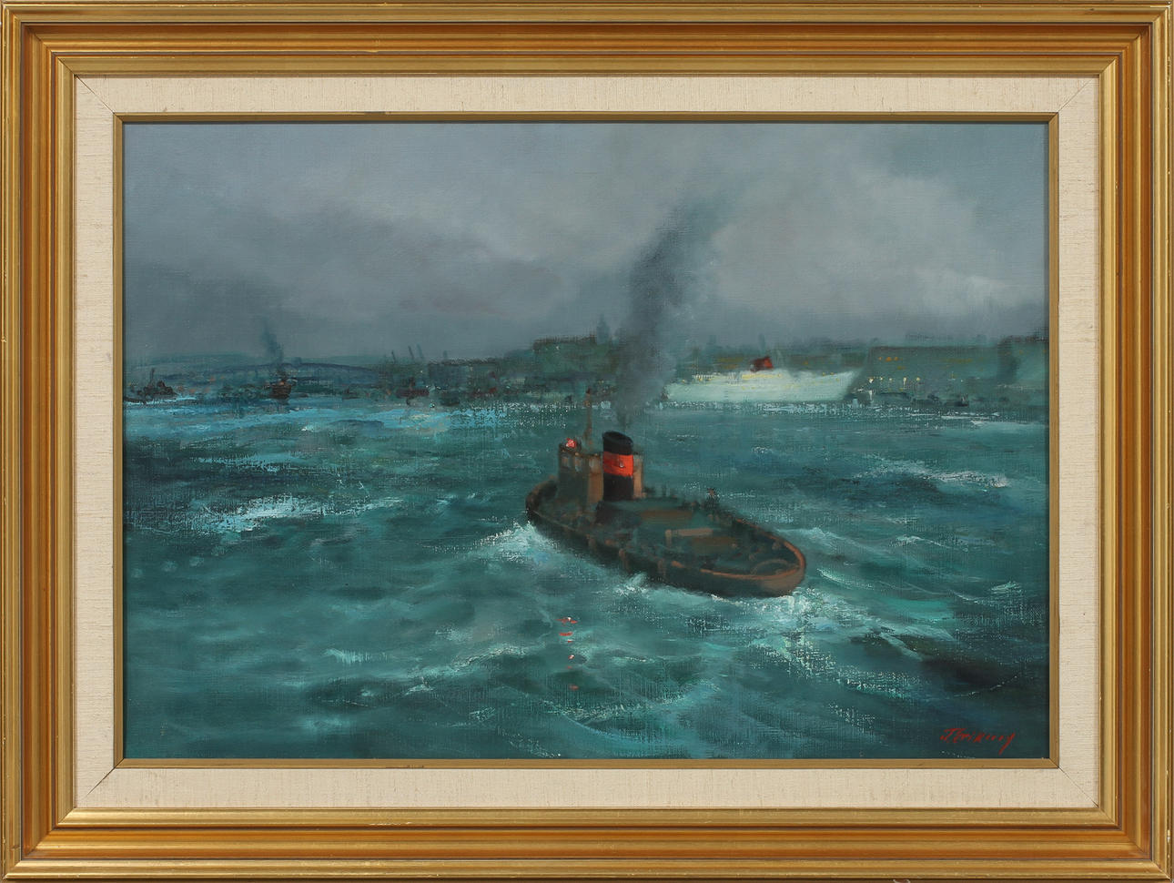 TAGE ERIKSSON. Hamnmotiv, olja på duk, signerad.