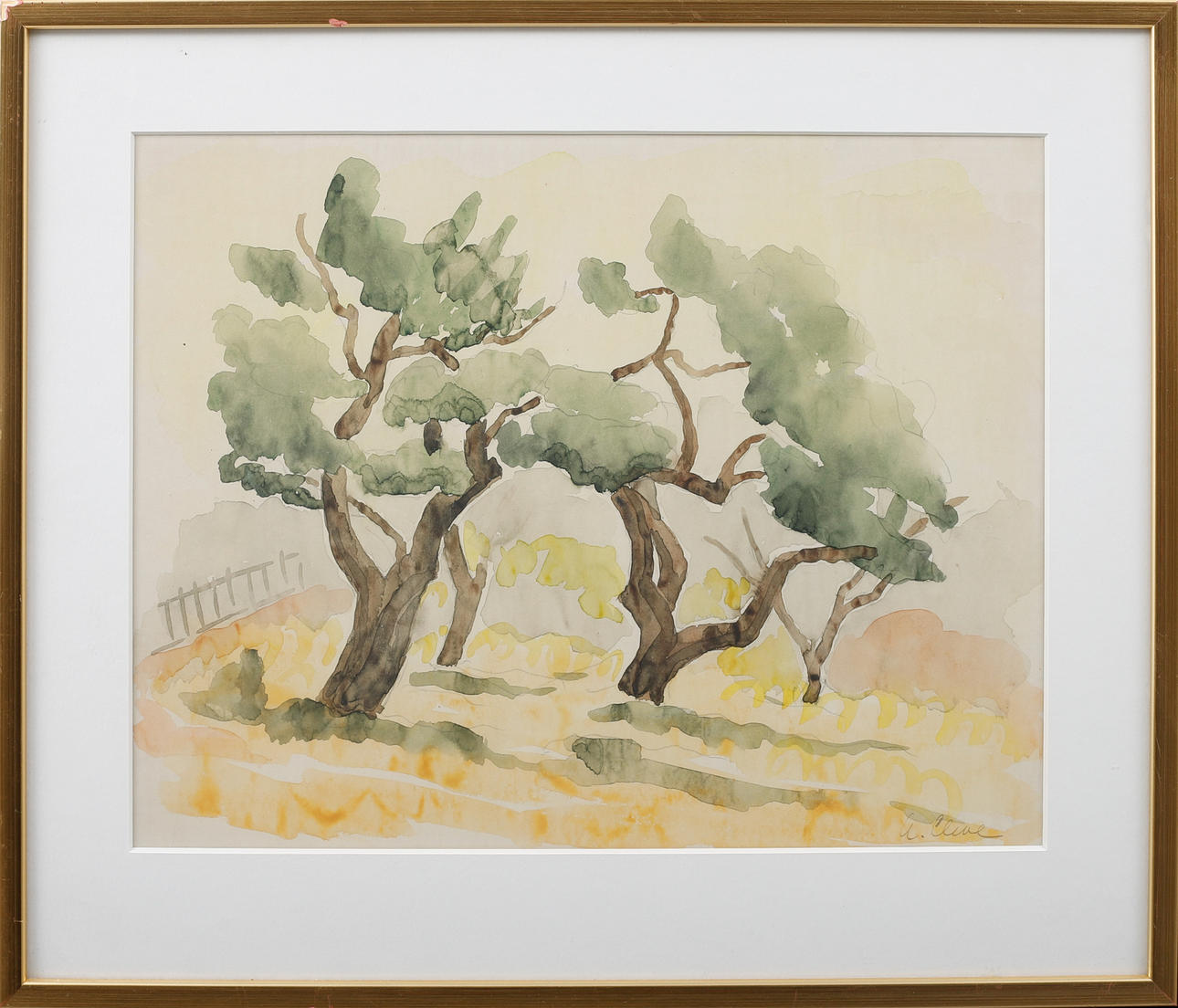 AGNES  CLEVE. Träd, akvarell, signerad.