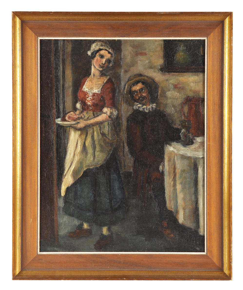 FRANZ VON DEFREGGER. EFTER. 1600-talets krog med värdinna och adelsman.