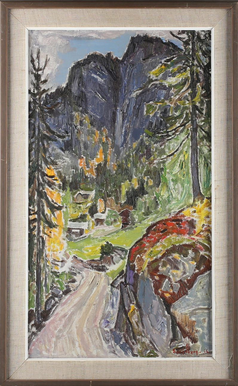 FRITZ SMEDBERG. "Bindingsnuten" Fratdal Telemark Norge, olja på pannå, signerad samt daterad -66.