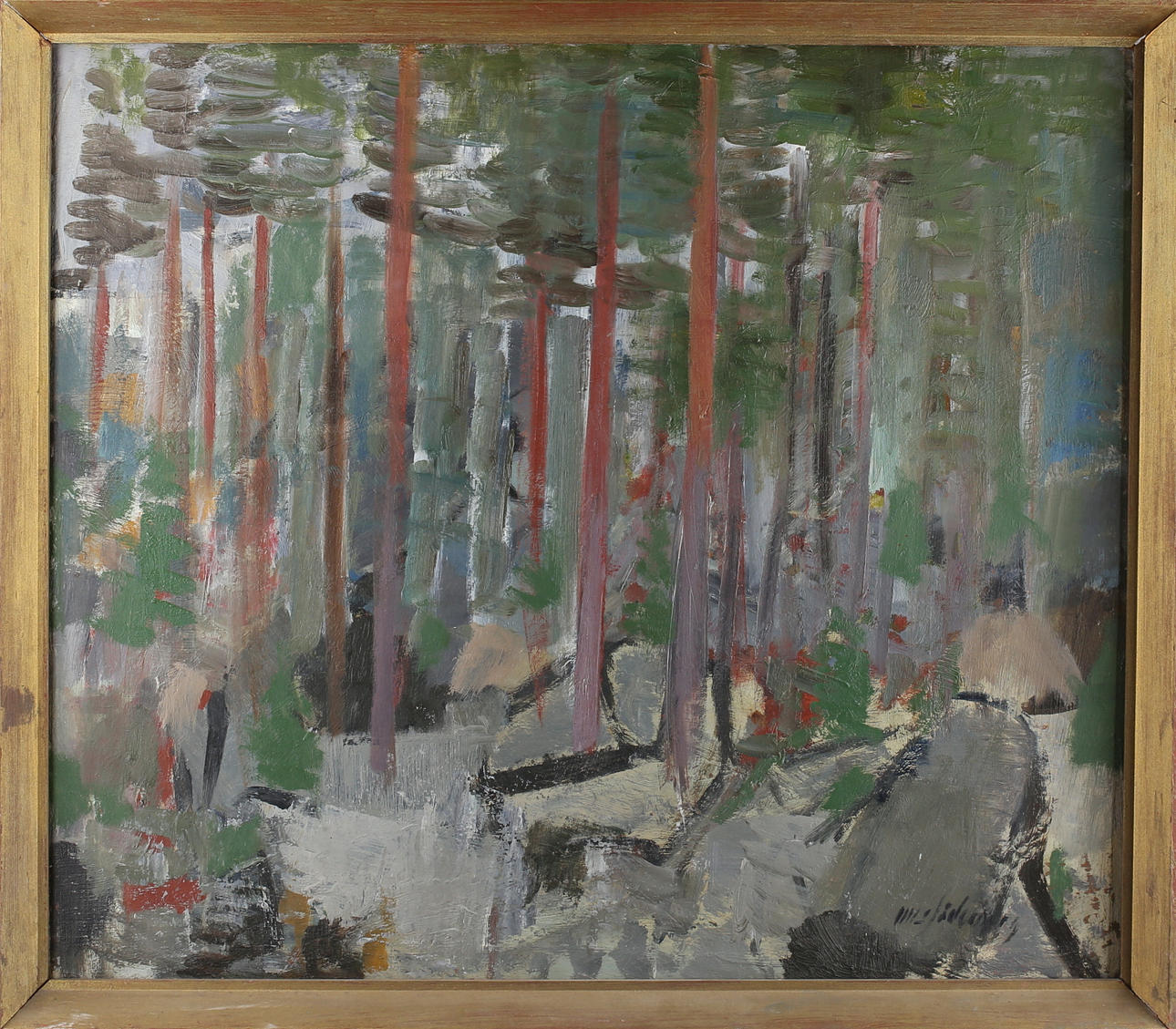 NILS SÖDERBERG. Skogslandskap, olja på pannå, signerad.