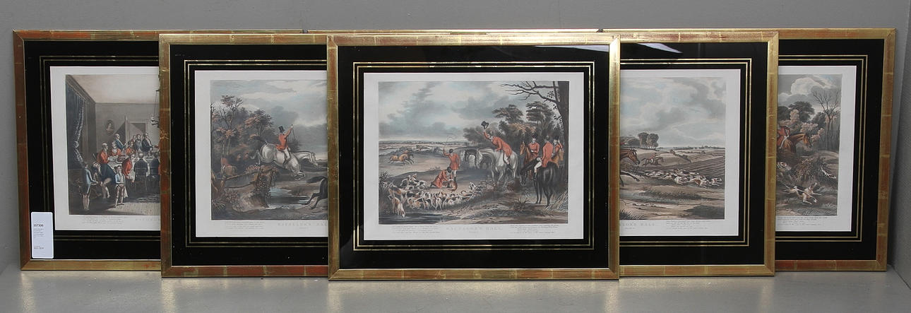 OIDENTIFIERAD KONSTNÄR. "Bachelors Hall". Kolorerat grafiskt blad, 6 st, 1800-tal.