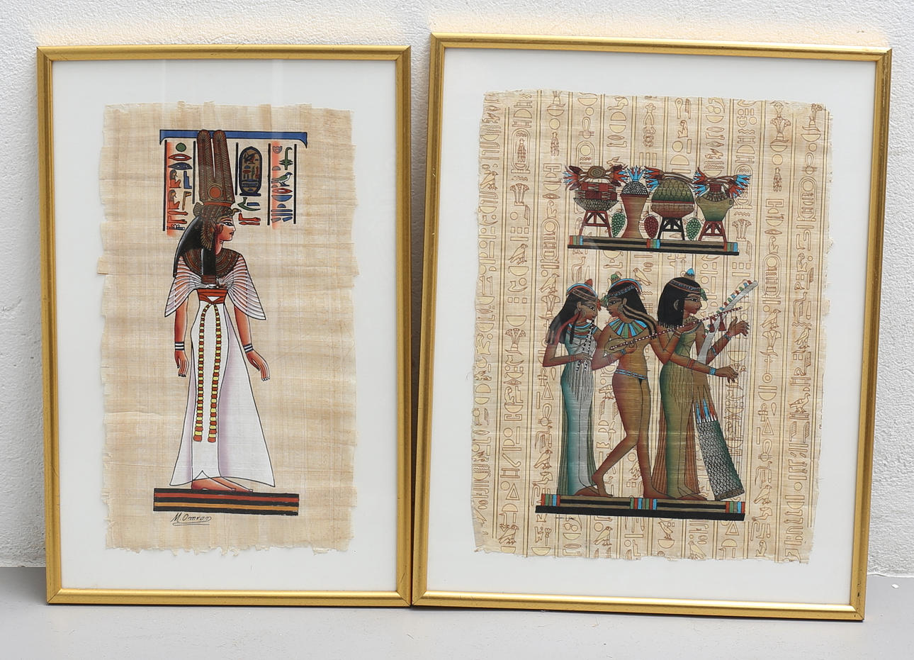 MÅLNINGAR, 2 st, på papyrus, Egypten.