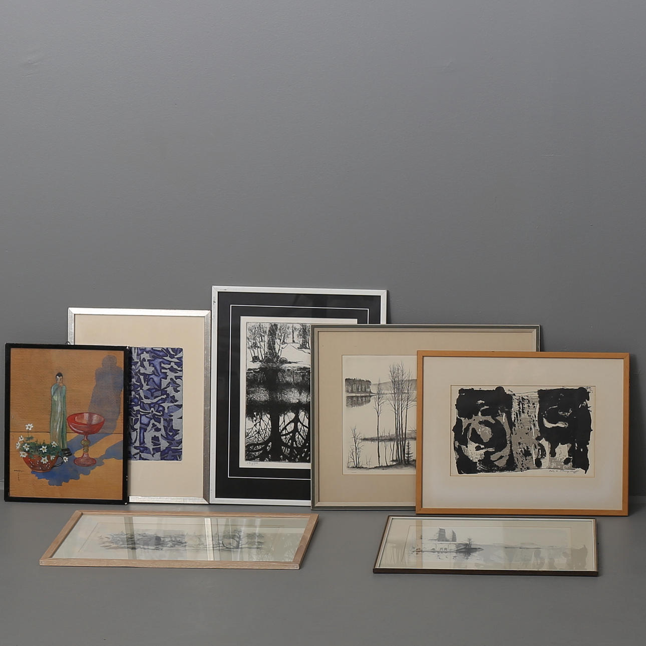 PARTI GRAFIK, 7 st, olika motiver, färglitografier/etsningar/akvarell signerade bl a Rune Grönjord, Nils G Stenquist etc.