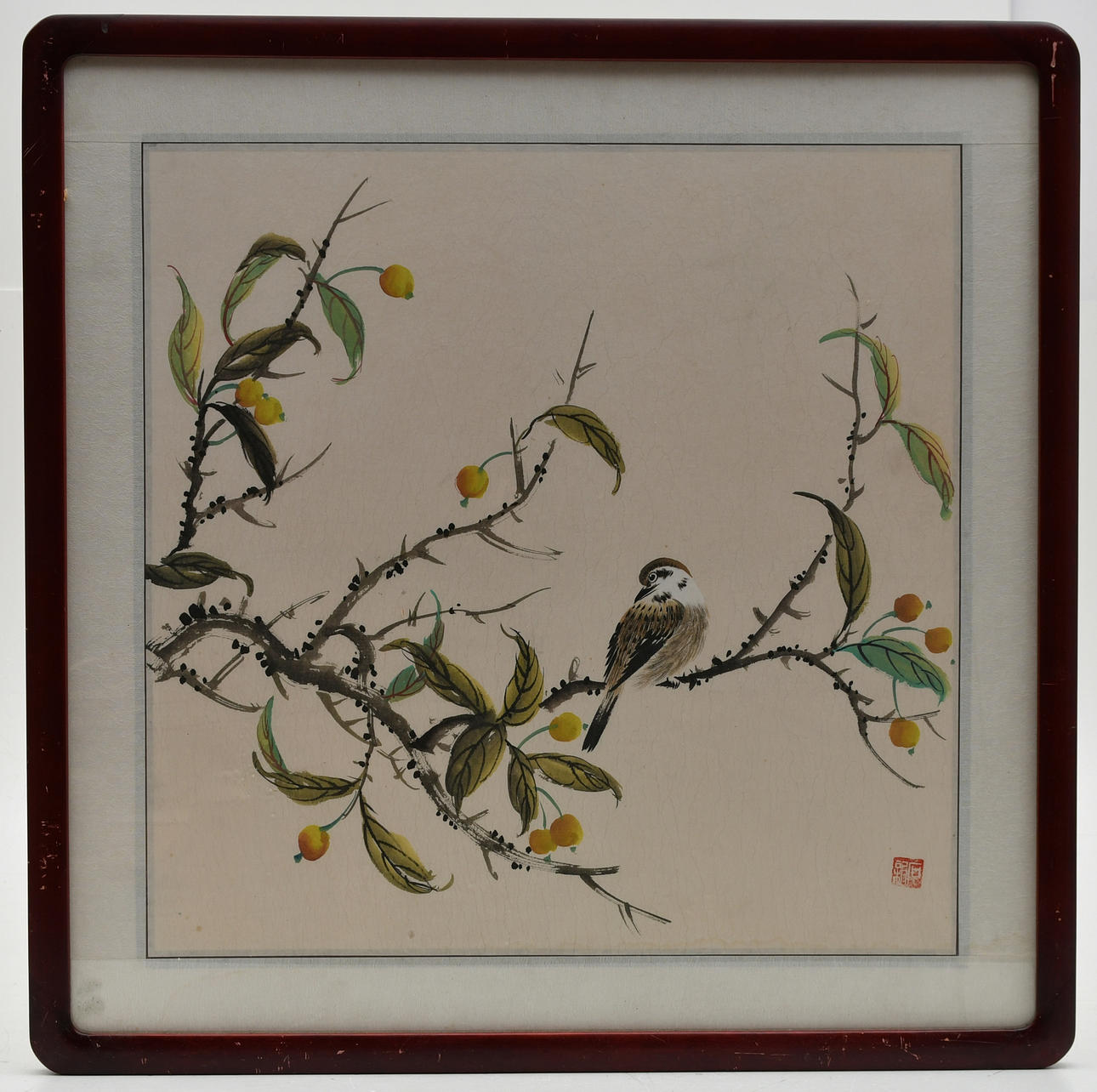 Chinesische Malerei. Vogel auf Ast.