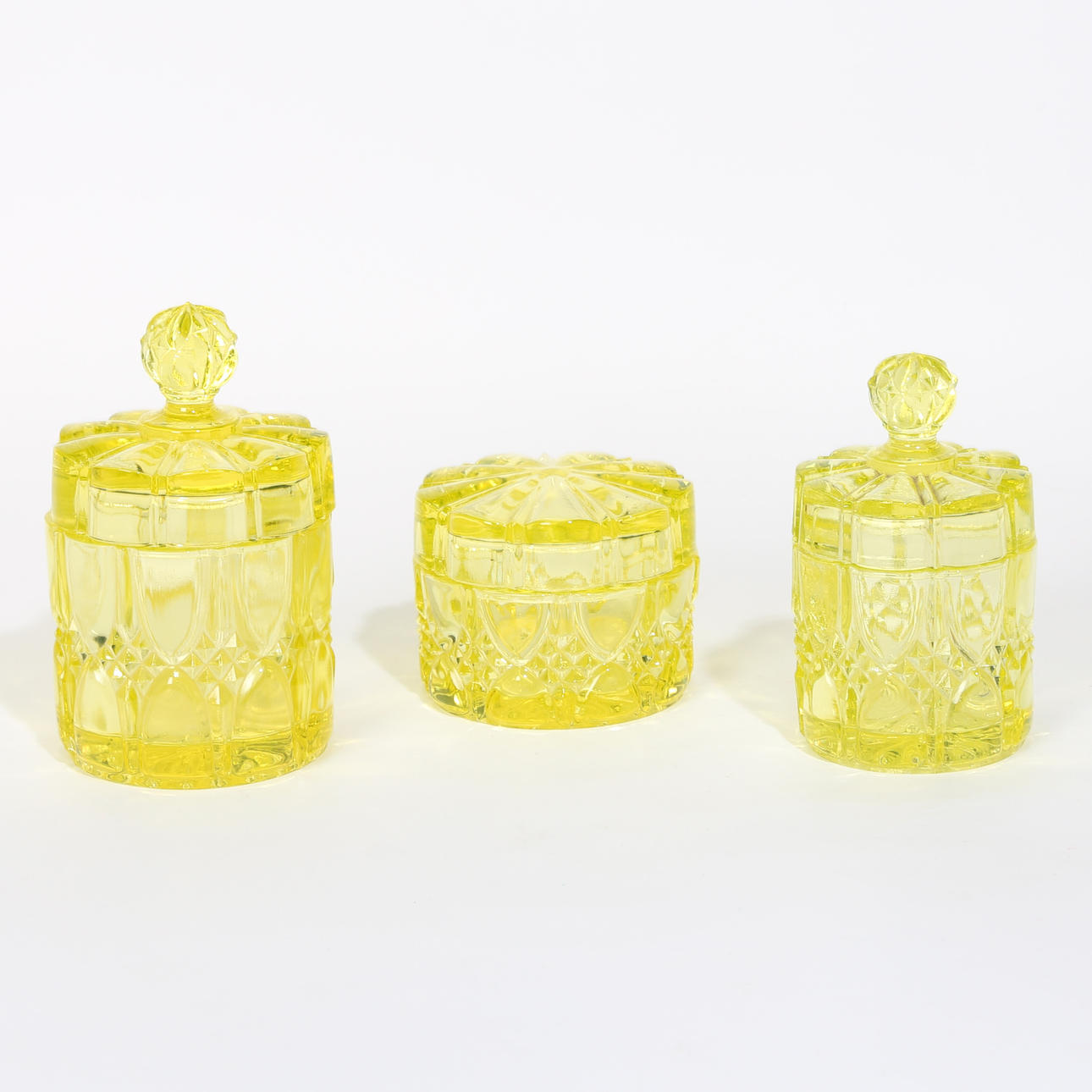 CIRCA 1920S GLASS DRESSING TABLE POTS BY VAL ST LAMBERT.