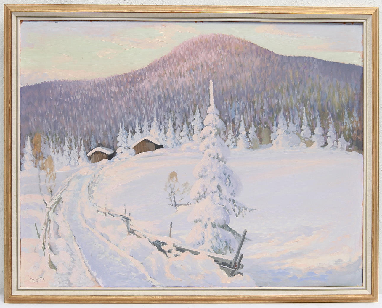 BIRGER BEH-BÖE. Olja på pannå. Vinterbild, signerad.