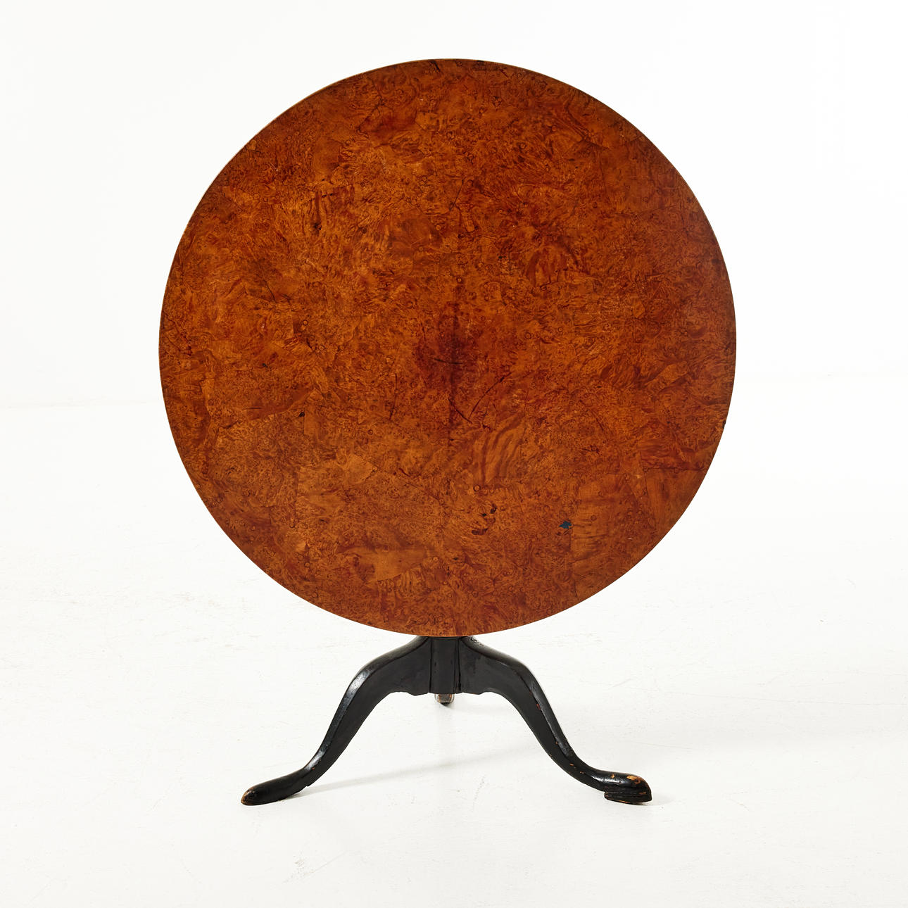 FOLDING TABLE, 19th century, blackened three-part foot, round top ...
