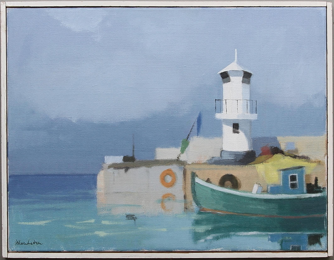 STIG WERNHEDEN. "Skanörs hamn", olja på duk, signerad Wernheden.