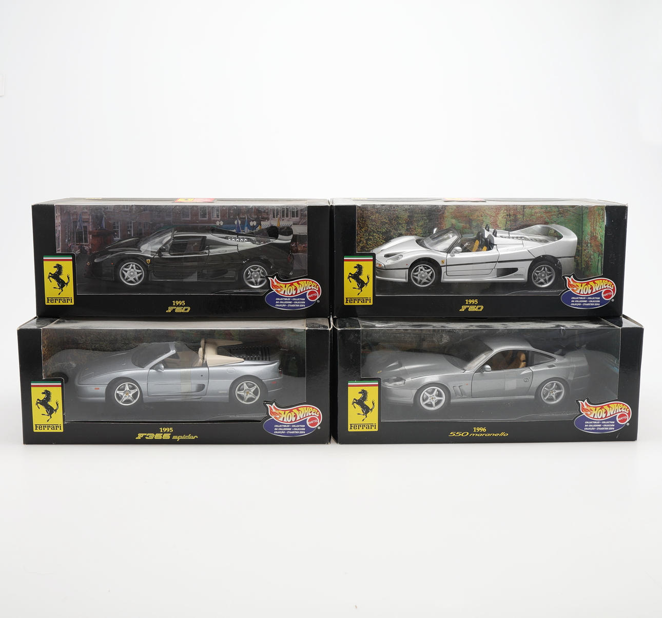 CAR MODELS, 4 PCS, MATTEL HOT WHEELS, FERRARI, 1/18. Toys