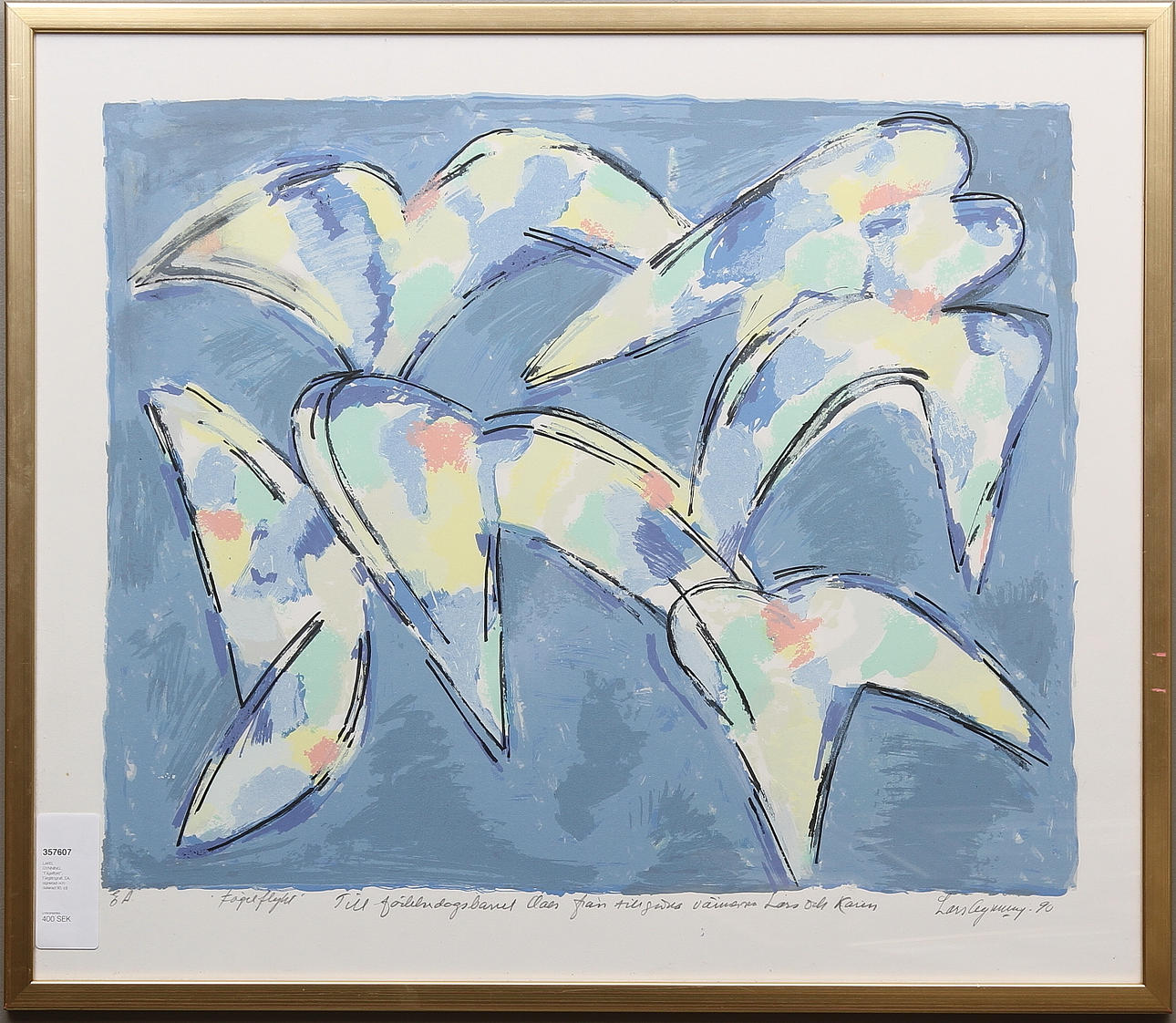 LARS GYNNING. "Fågelflykt". Färglitografi, EA, signerad och daterad 90.