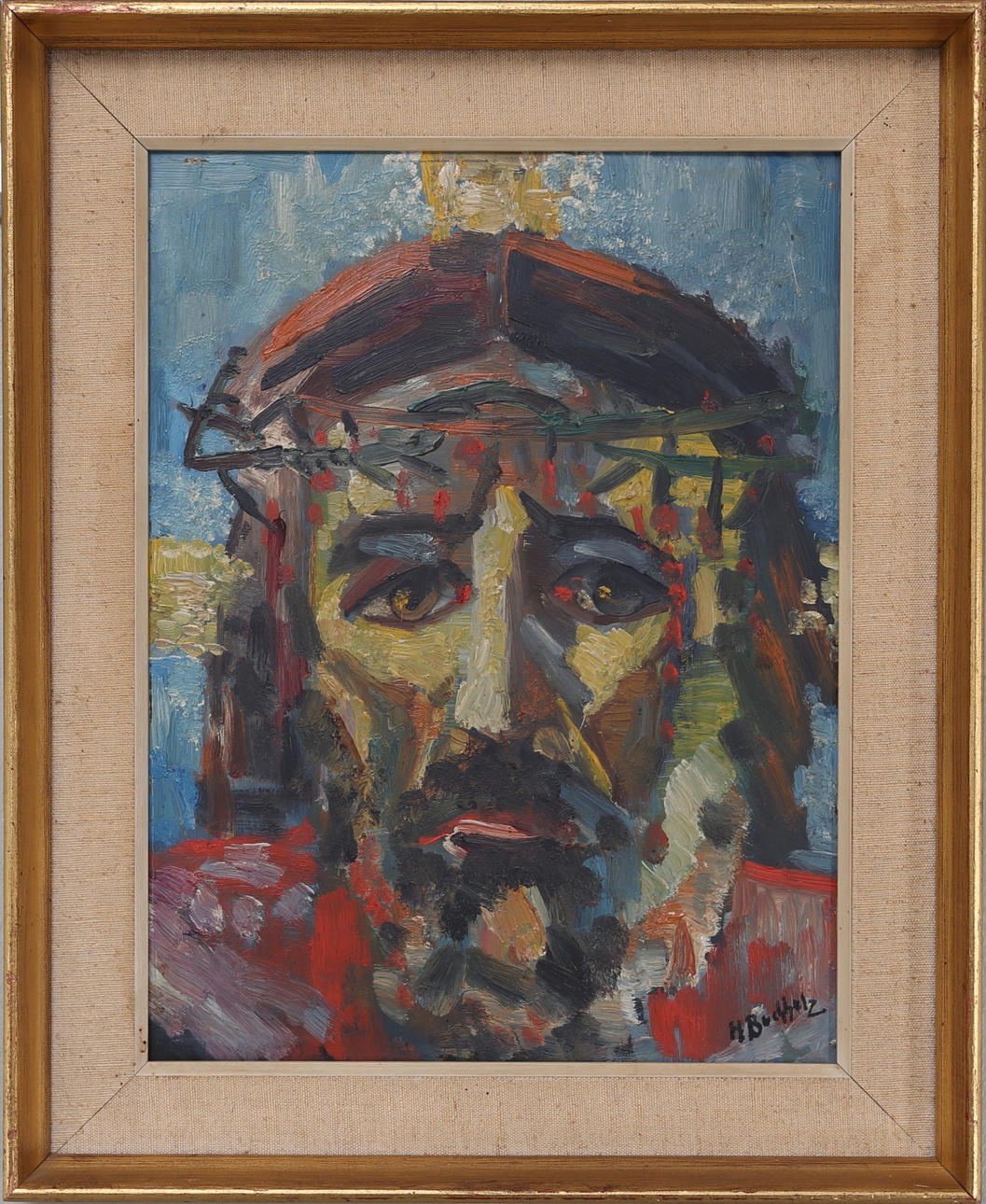 HEINZ BUCHHOLZ. Kristusstudie, olja på pannå, signerad.