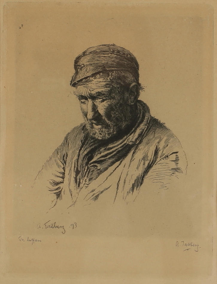 AXEL TALLBERG. etsningar, 2 st. "old joe", "en luffare".