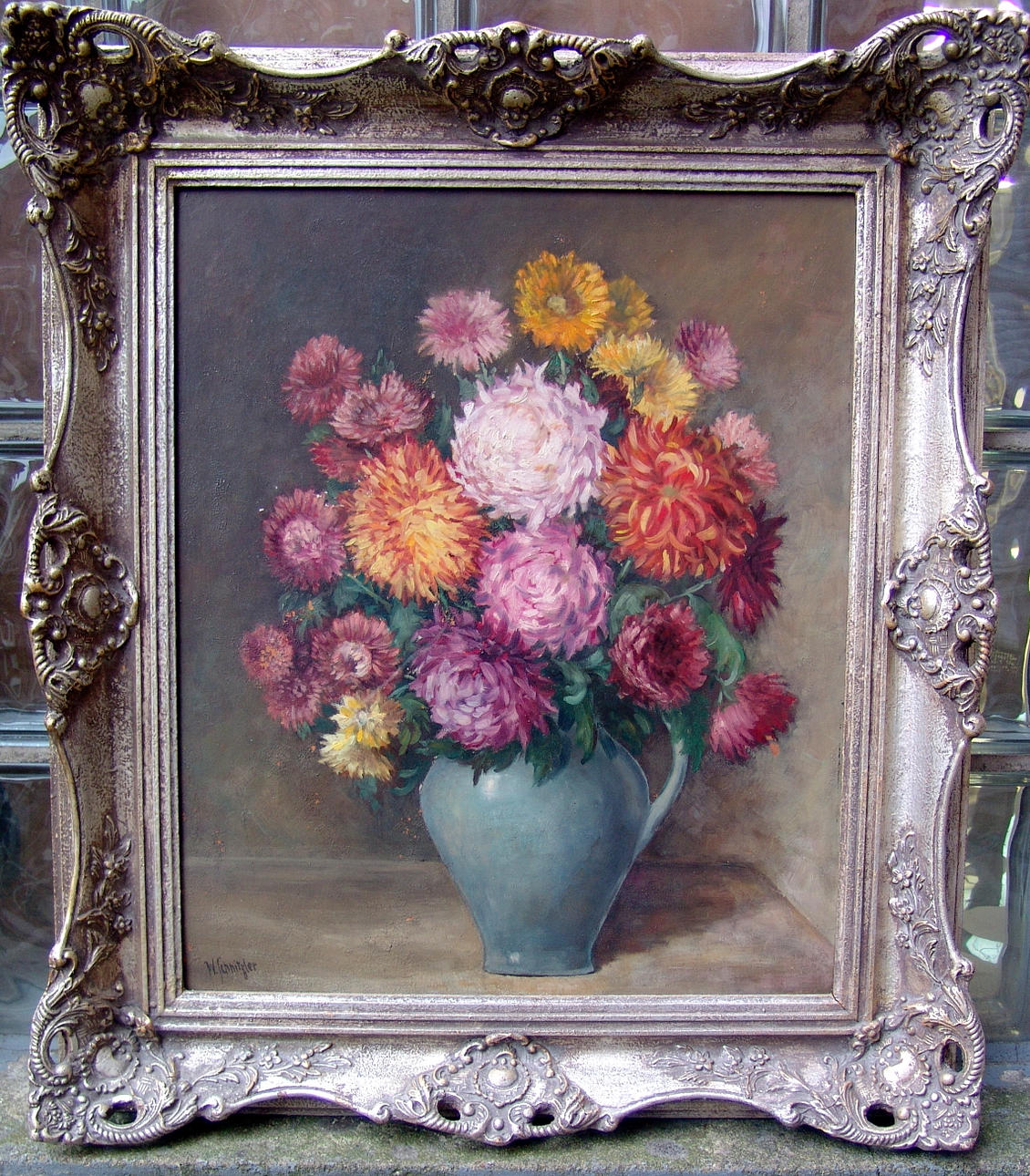 KÜNSTLER UNBEKANNT. Stilleben av blommor med Dalia.