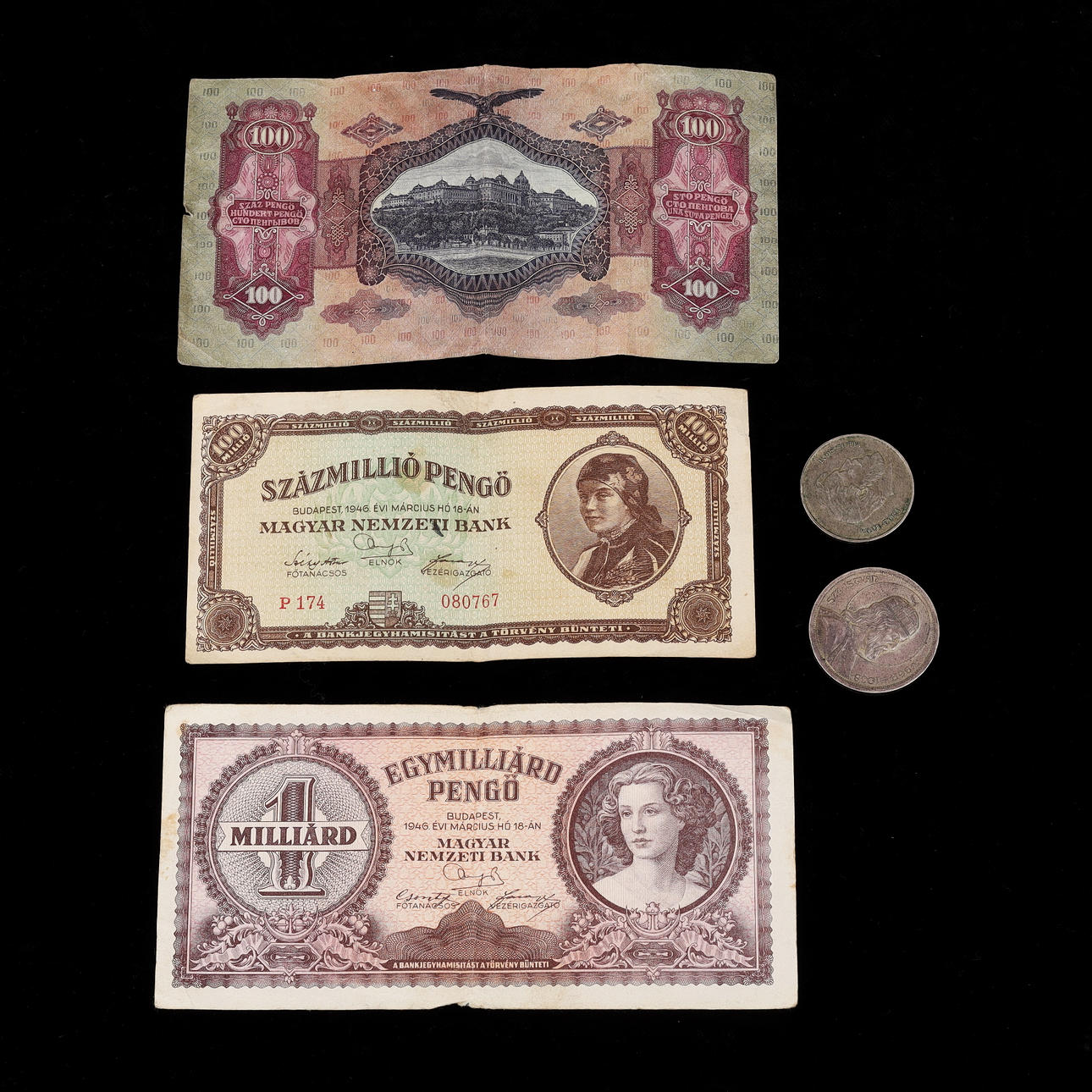 MØNTER OG PENGESEDLER, blåt sølv, Ungarn, 20. århundrede.
